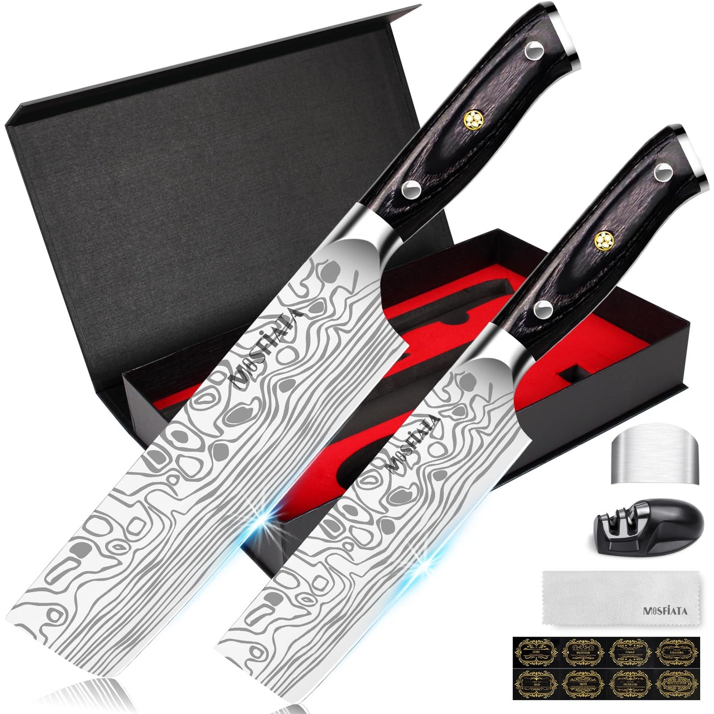 MOSFiATA Nakiri Kitchen Knife, 7?&5.5" Professional Chef Knife Set, German Stainless Steel Ultra Sharp Cooking Knife, Japanese Vegetable Knives Set