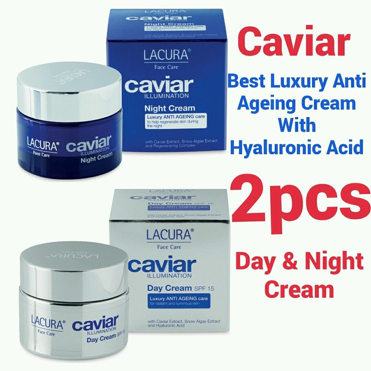 LACURA CAVIAR 50ml DAY CREAM + 50ml NIGHT CREAM SET ANTI AGEING SKINCARE