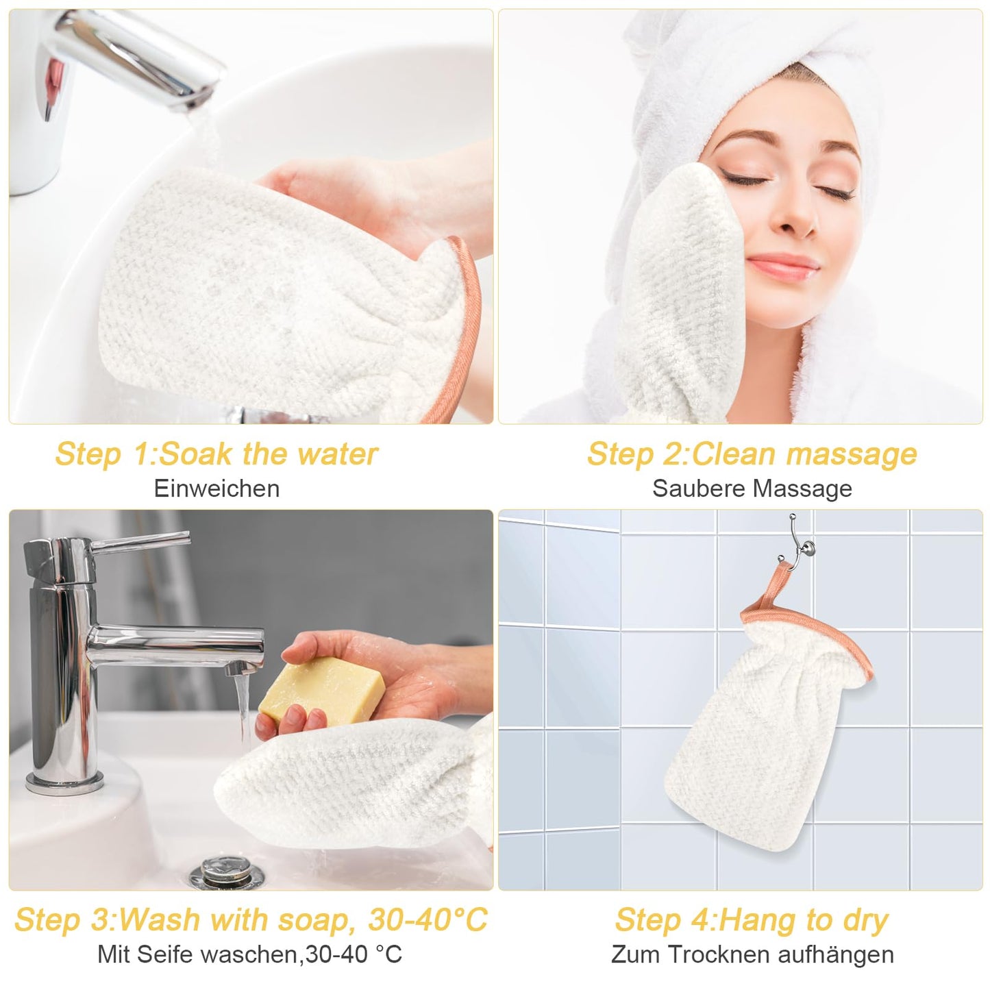 PHOGARY Microfiber Wash Mitt for Body & Face, Super Soft Absorbent Washcloth, Coral Fleece Face Cloth Bath Mitts for Child Adult