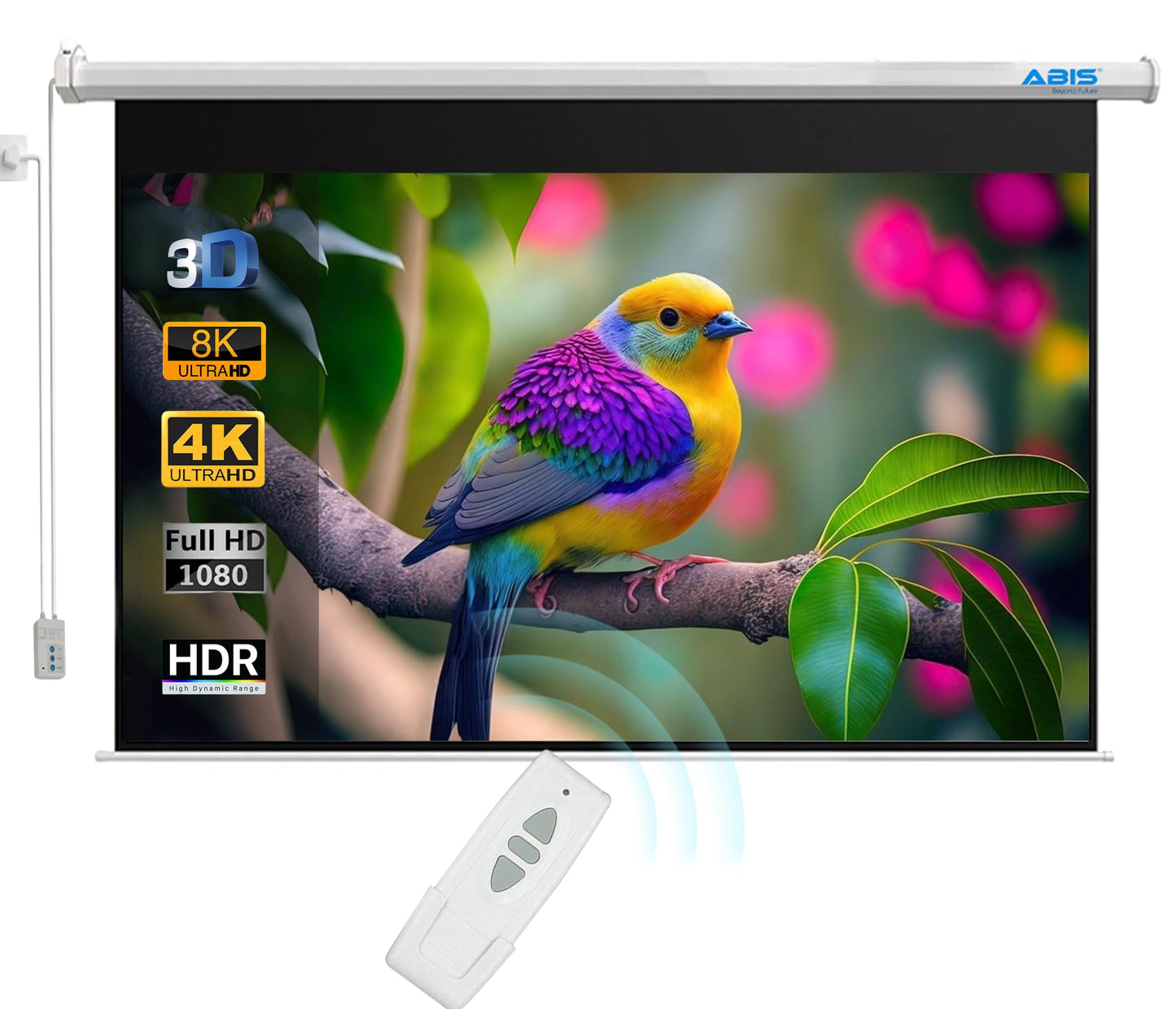 ABIS 120" Electric Motorised Projector Screen | Native 16:9 Aspect Ratio Resolution FHD, 2K to 8K | Perfect for Meeting, School, Home, Theatre, Cinema