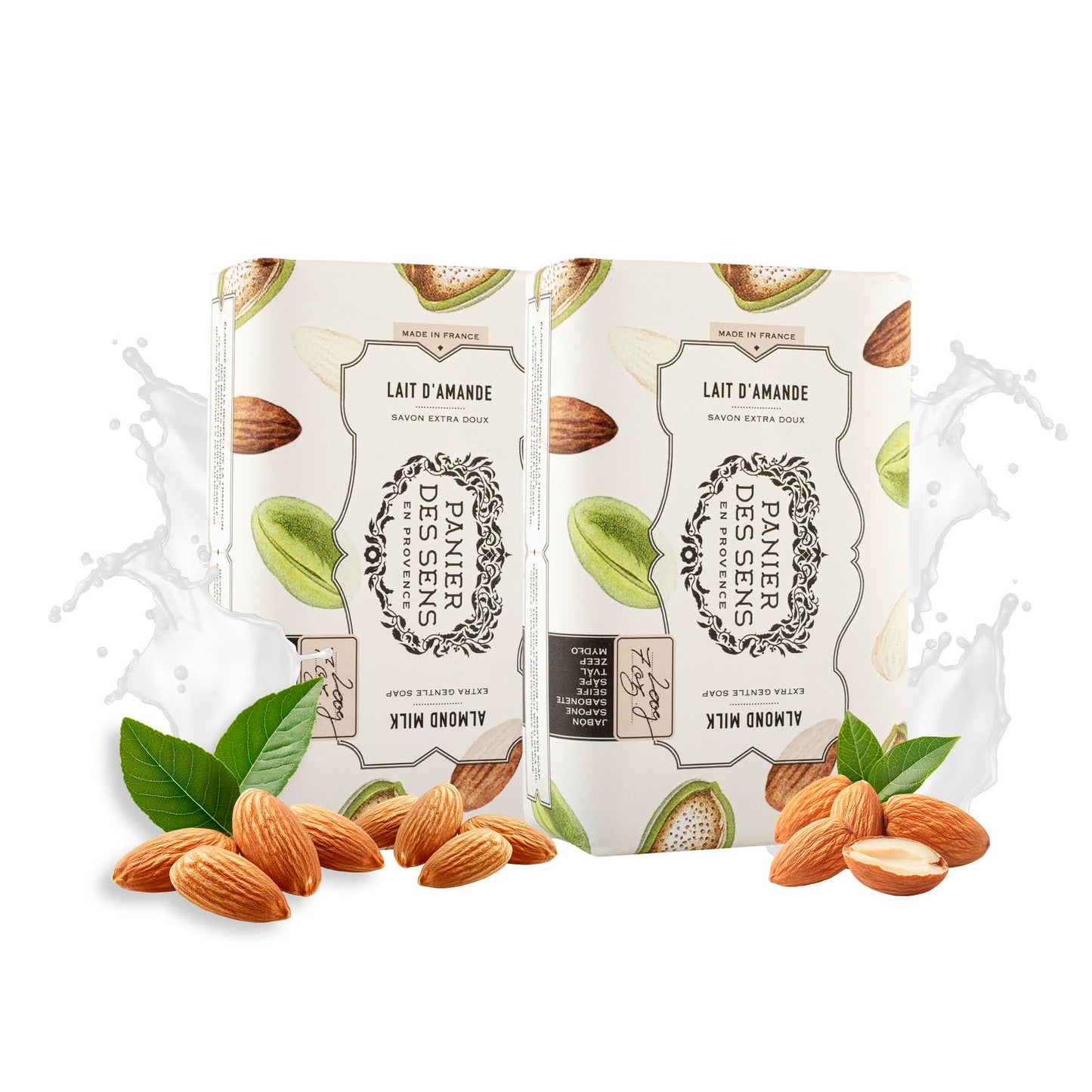 Panier des Sens - Almond Milk Soap Bar 2x200g - Moisturizing Gentle Scented - Natural Soap with Shea Oil - 97% natural ingredients Made in France -