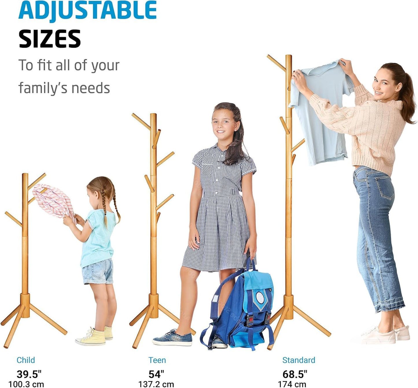 Verahaus High-Grade Wooden Tree Coat Rack Stand, 6 Hooks, Super Easy Assembly NO Tools Required