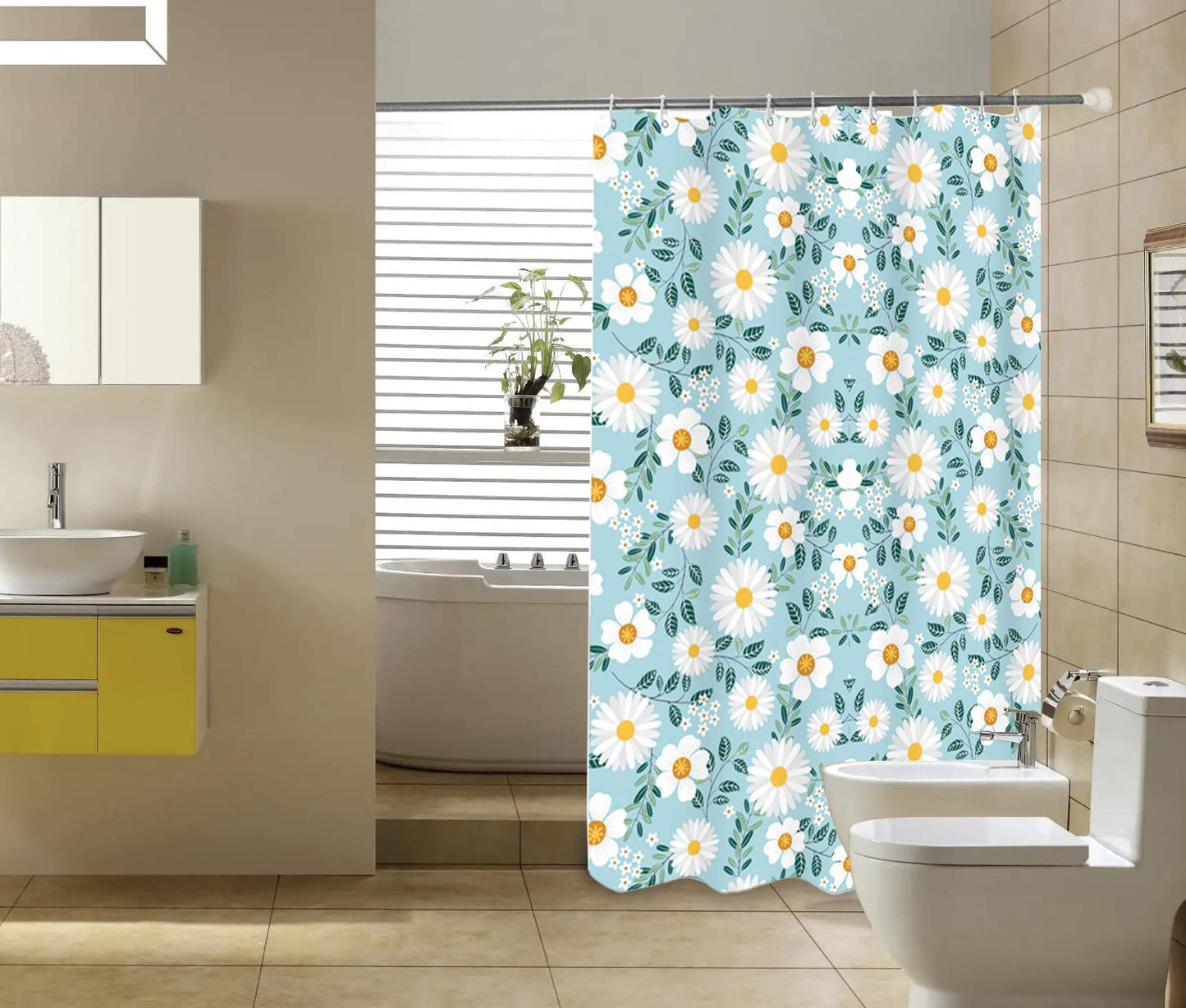 GONOVE Shower Curtain 200 x 200cm Mildew Resistant Waterproof Thicken Polyester Fabric Flowers Bathroom Shower Curtain Liner Long Washable Bath
