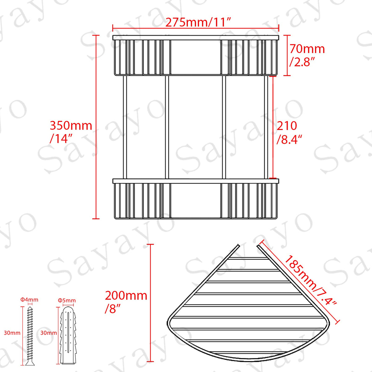 SAYAYO Corner Shower Caddy Shower Basket Organiser SUS304 Stainless Steel, 2-Tier Polished Chromed Corner Bathroom Shelf