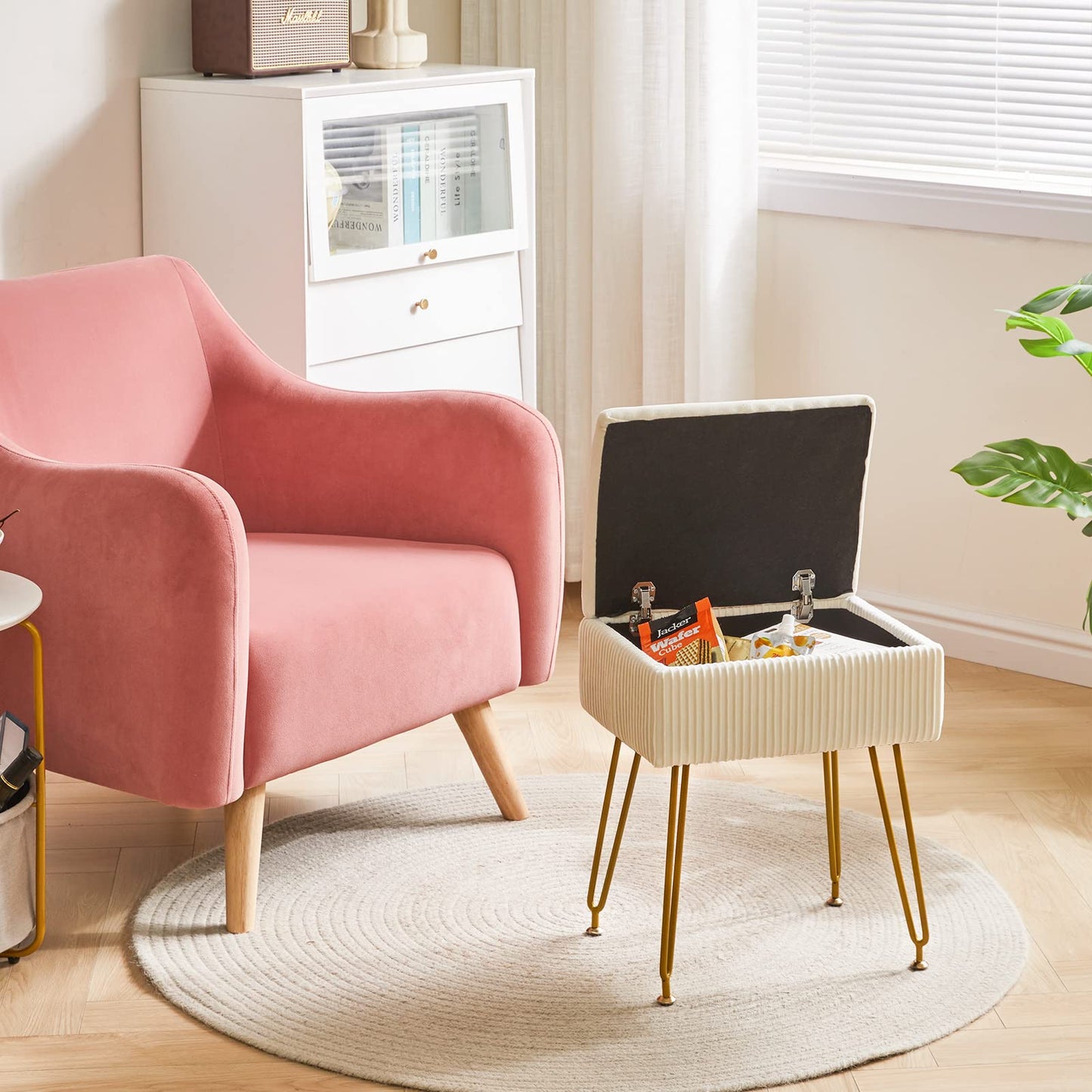 YMYNY Storage Ottomans, Chair Stool Upholstered, Footstool Velvet Bench, Dressing Table Stool, Pouf Couch Stool, Metal Legs, Removable Cover, for