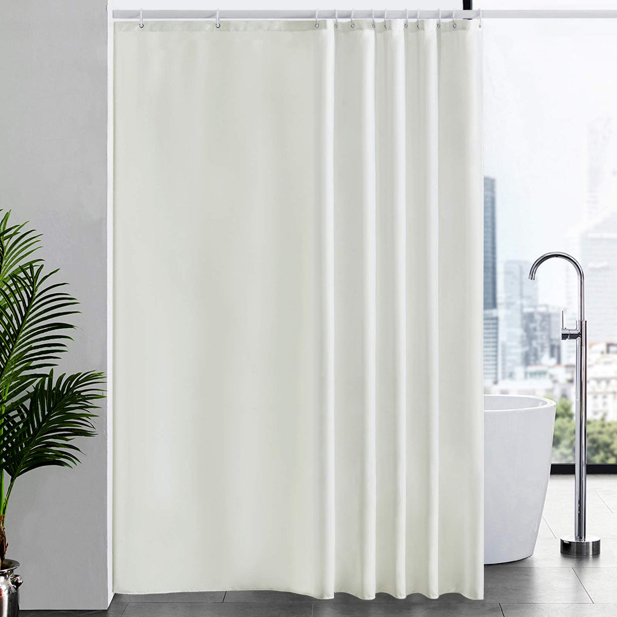 Furlinic Beige Shower Curtain 94x78 Fabric Extra Long Waterproof Weighted Bottom Washable Liner For Wet room Family Hotel Sets 12 Plastic Hooks.