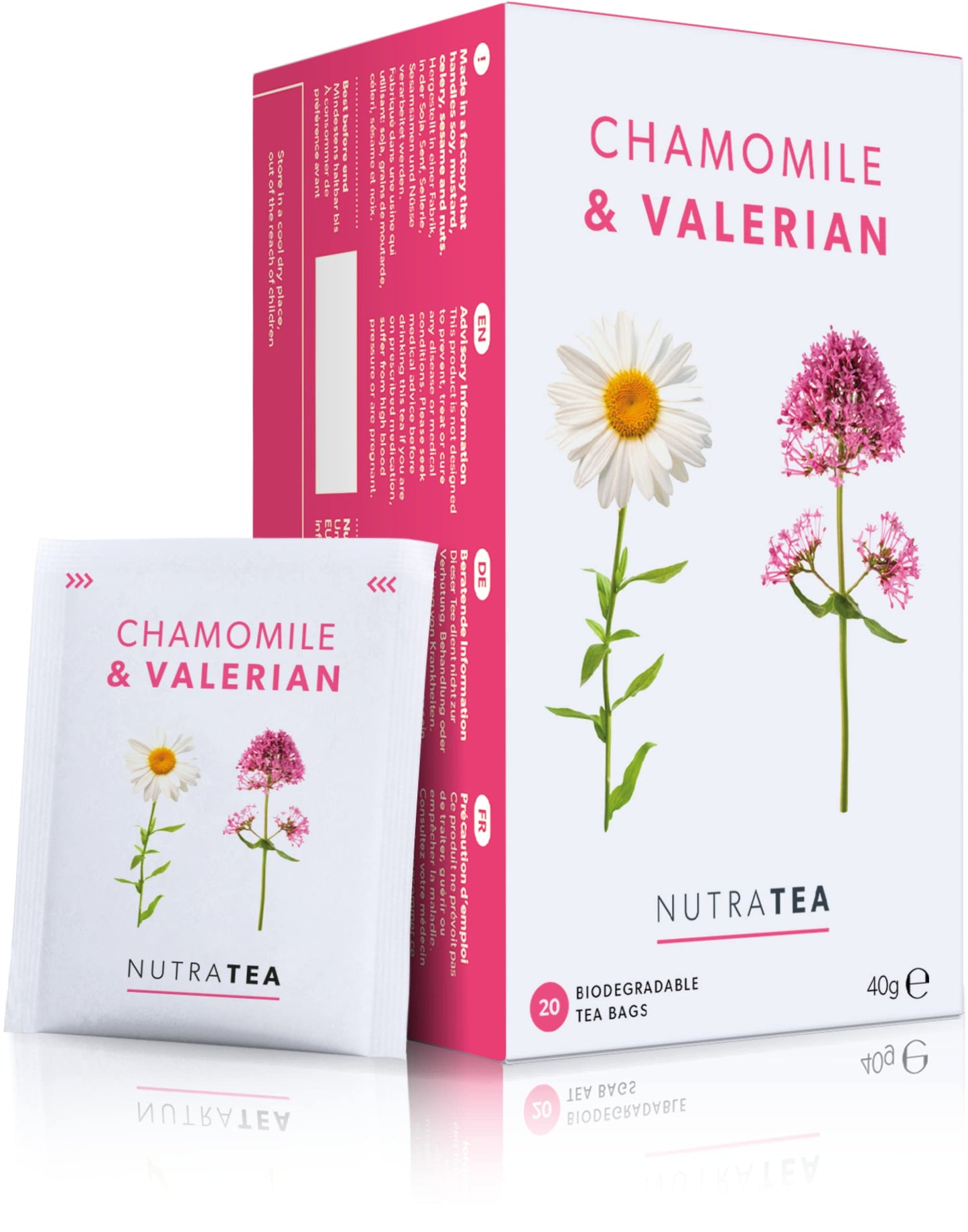 Nutra Tea Chamomile & Valerian Tea | Valerian Root Teabags For Sleep & Relaxation - Bedtime Tea & Sleep Teas For A Restful Night - 40 Individual