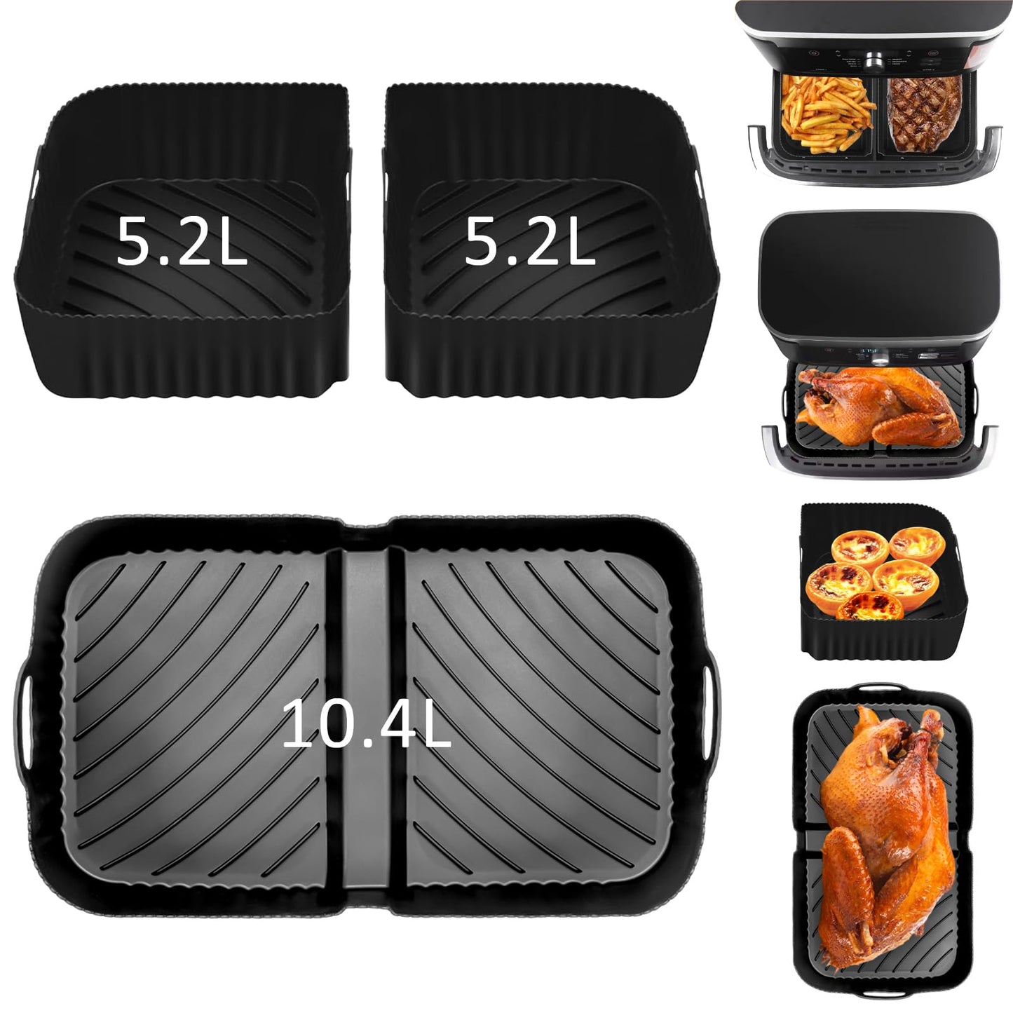 Air Fryer Liners Silicone for Ninja Flex Drawer AF500UK, 3 Pcs Air Fryer Accessories Reusable AF500UK Accessories, Large Airfryer Liners for Air Fryer