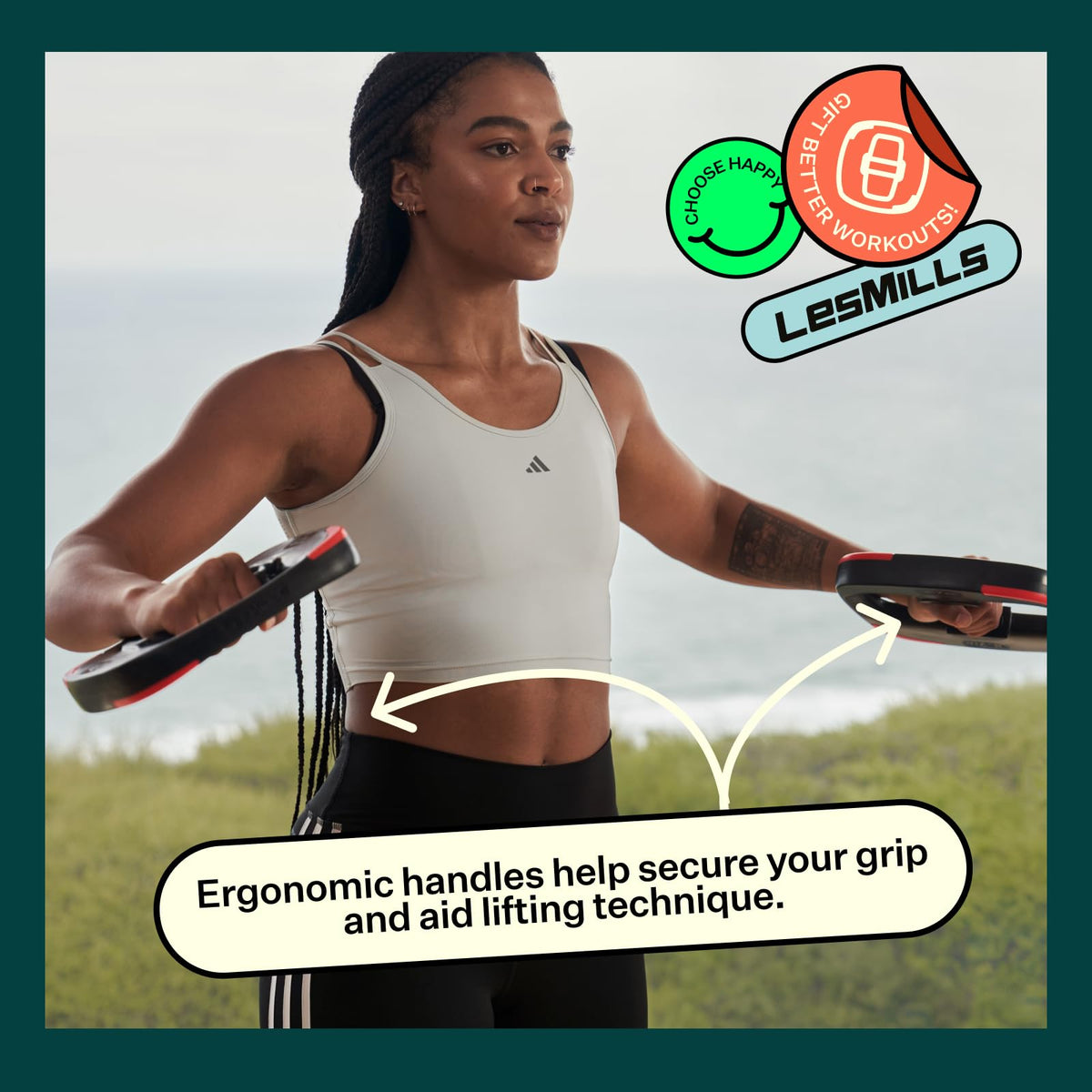 Les Mills? Dual Purpose 2.2 lbs Ergonomic Hand Weights, Home Gym Equipment, Light Workout Plates for Total Body Workouts