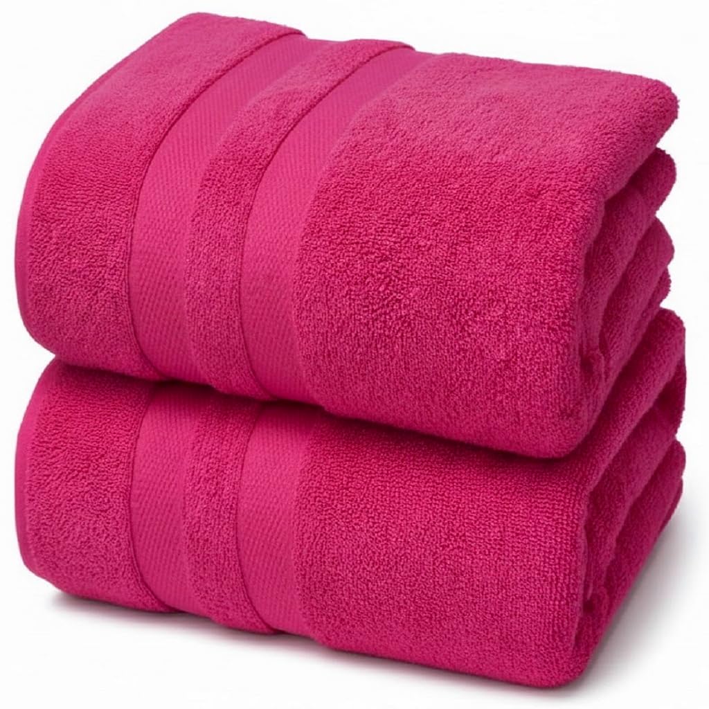 Pack of 2 Large Jumbo Bath Sheets 100% Egyptian Cotton -550GSM Super Absorbent Quick Dry Luxury Soft Big Bathroom Towels Set (Pink)