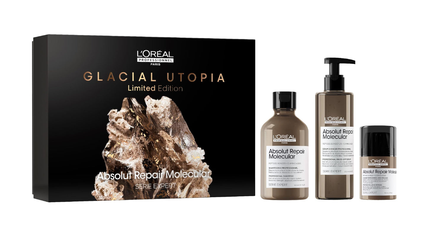 L'Oreal Professionnel Hair Care Set: Absolut Repair Molecular Giftbox Trio - Repairs 2 Years of Hair Damage, Restores Strength & Elasticity, Heat