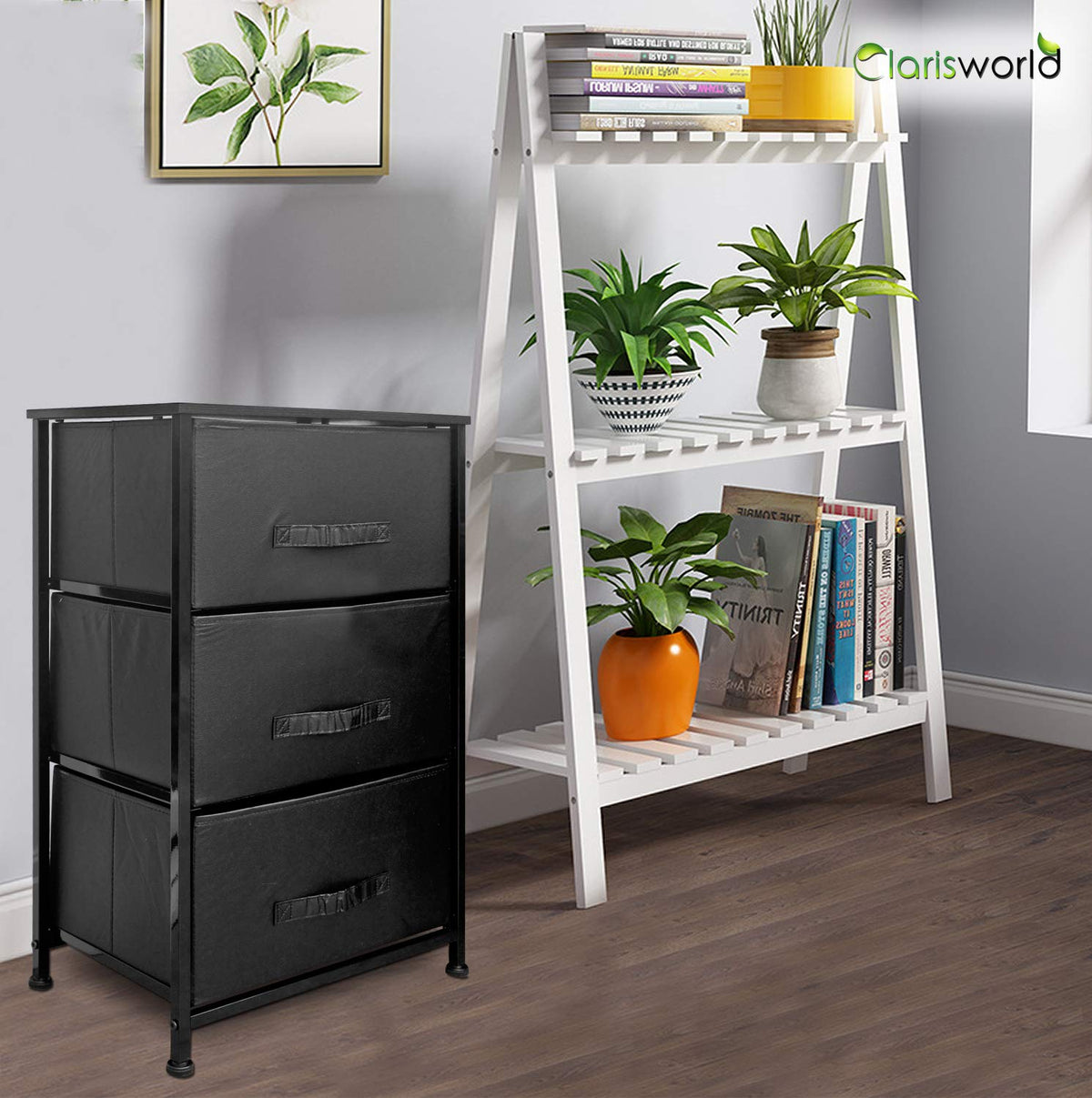 Clarisworld Drawers Storage Tower Dresser - Wood Top, Sturdy Steel Frame, Organizer Unit for Bedroom, Hallway, Entryway, Closets Laminated Fabric