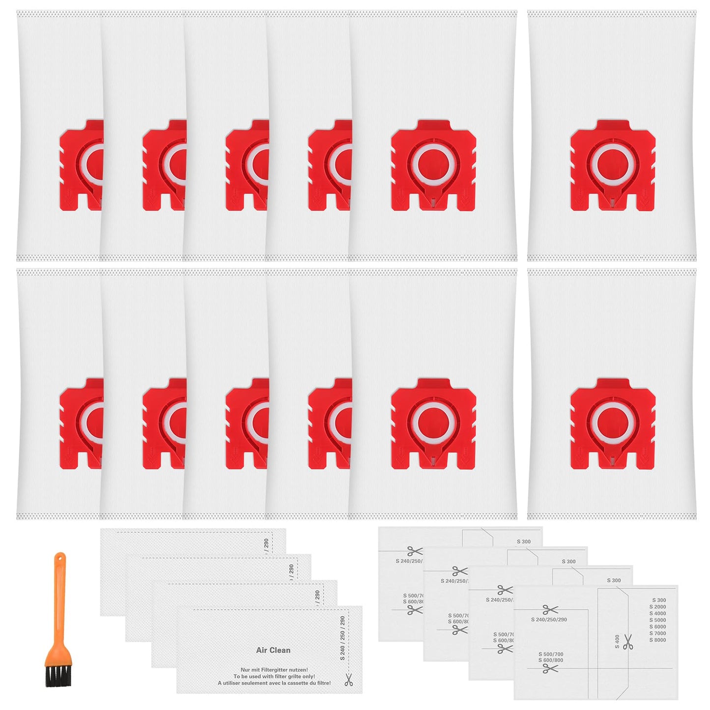 12 Pack FJM 3D Dust Bags for Miele Hoover Hyclean Pure FJM Vacuum Cleaners Complete C1 Compact C1 C2 S24 S256i S290 S299 S300i S399 S500 S578 S700