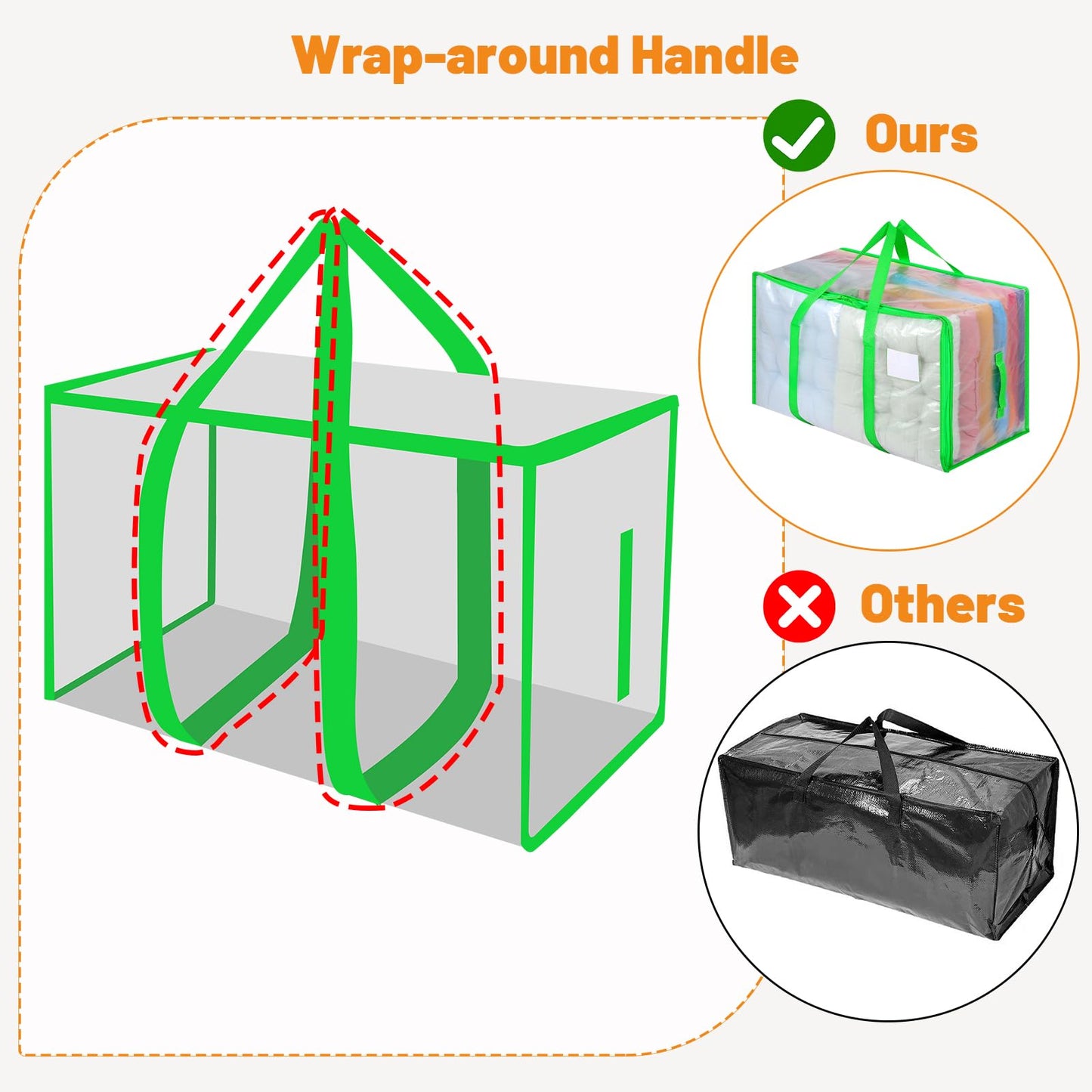 Dntorx 4 Pack 105L Moving Bags Clothes Storage Bags Drom Packing Box, Green