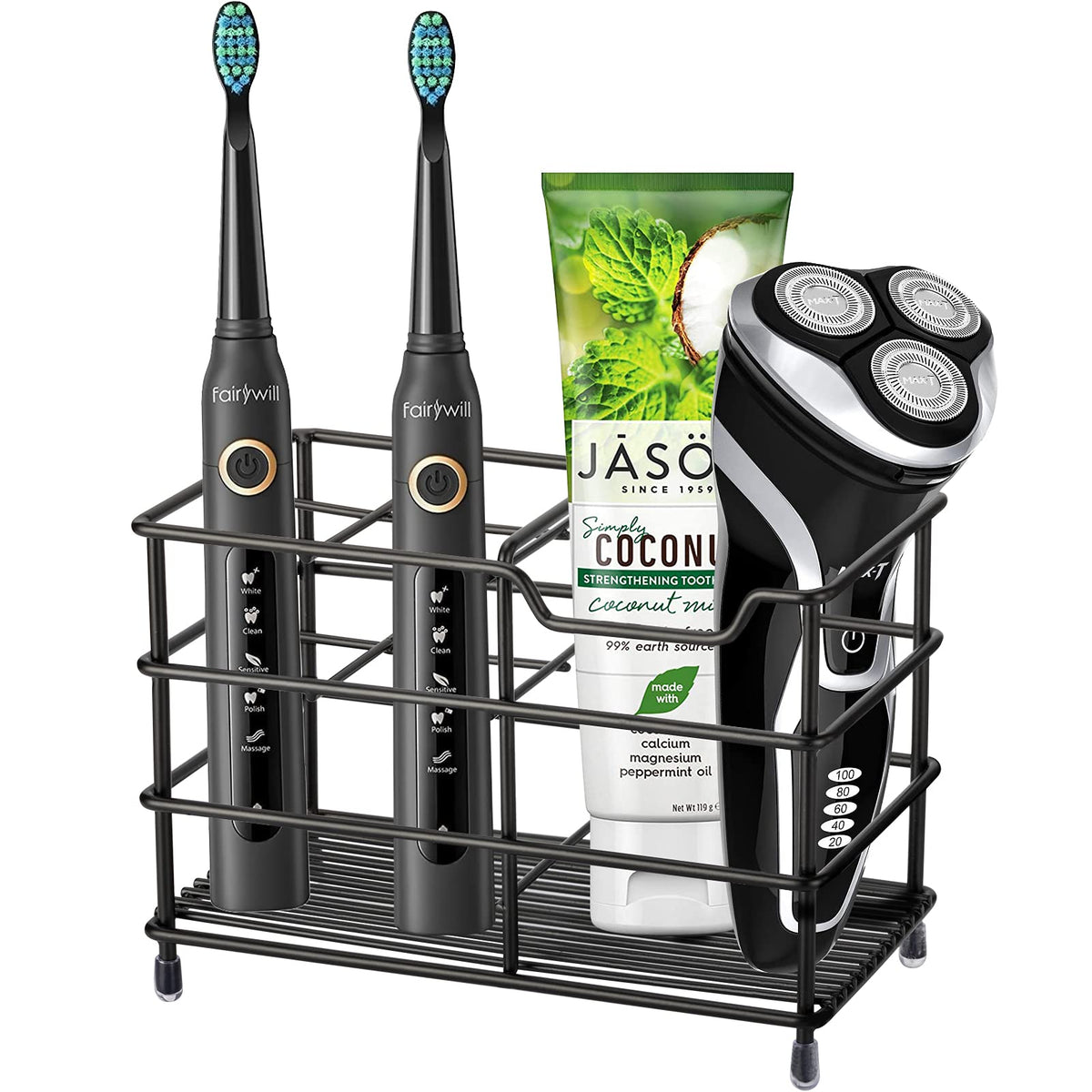 Urbanstrive 304 Stainless Steel Bathroom Toothbrush Holder Toothpaste Holder Stand Bathroom Accessories Organizer, Large, Black