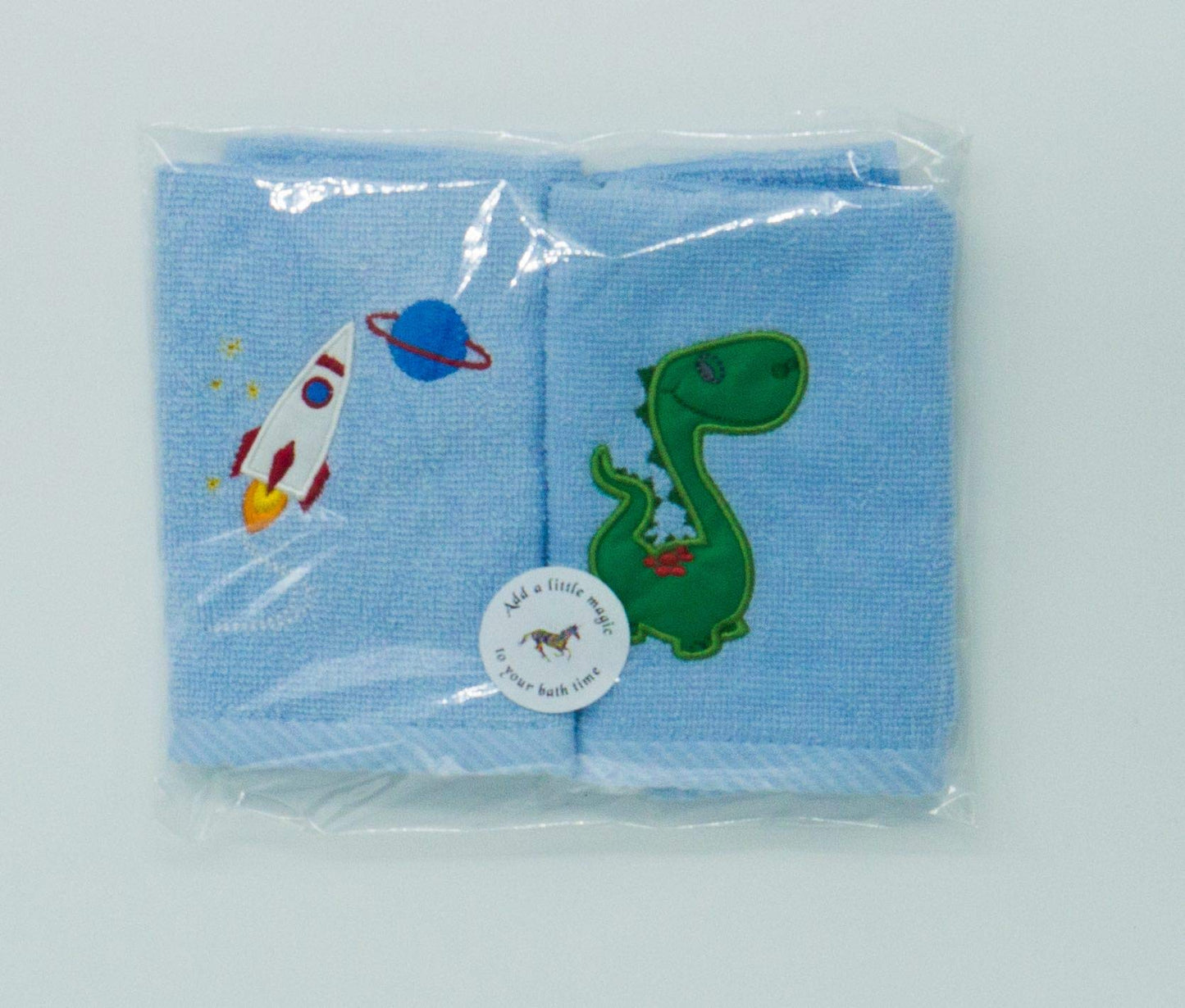 Lex's Linens Pack of 2 Kids Face Cloth (1 x Dinosaur & 1 x Rocket)