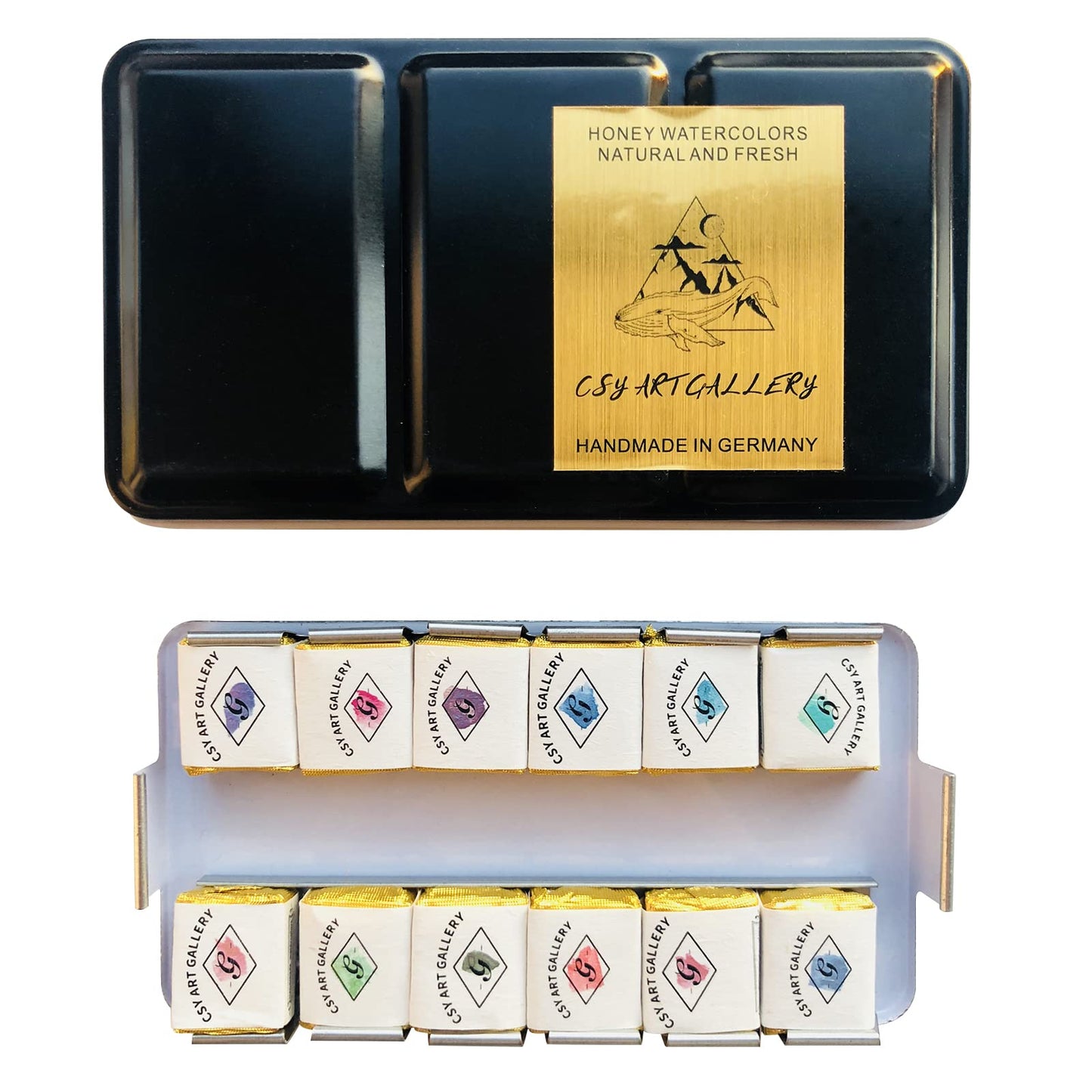Csy Art Gallery Metallic Watercolour Paints Handmade Glitter Shimmering Double Color Watercolour Solid Paint Include 12 Colors Water Colour In