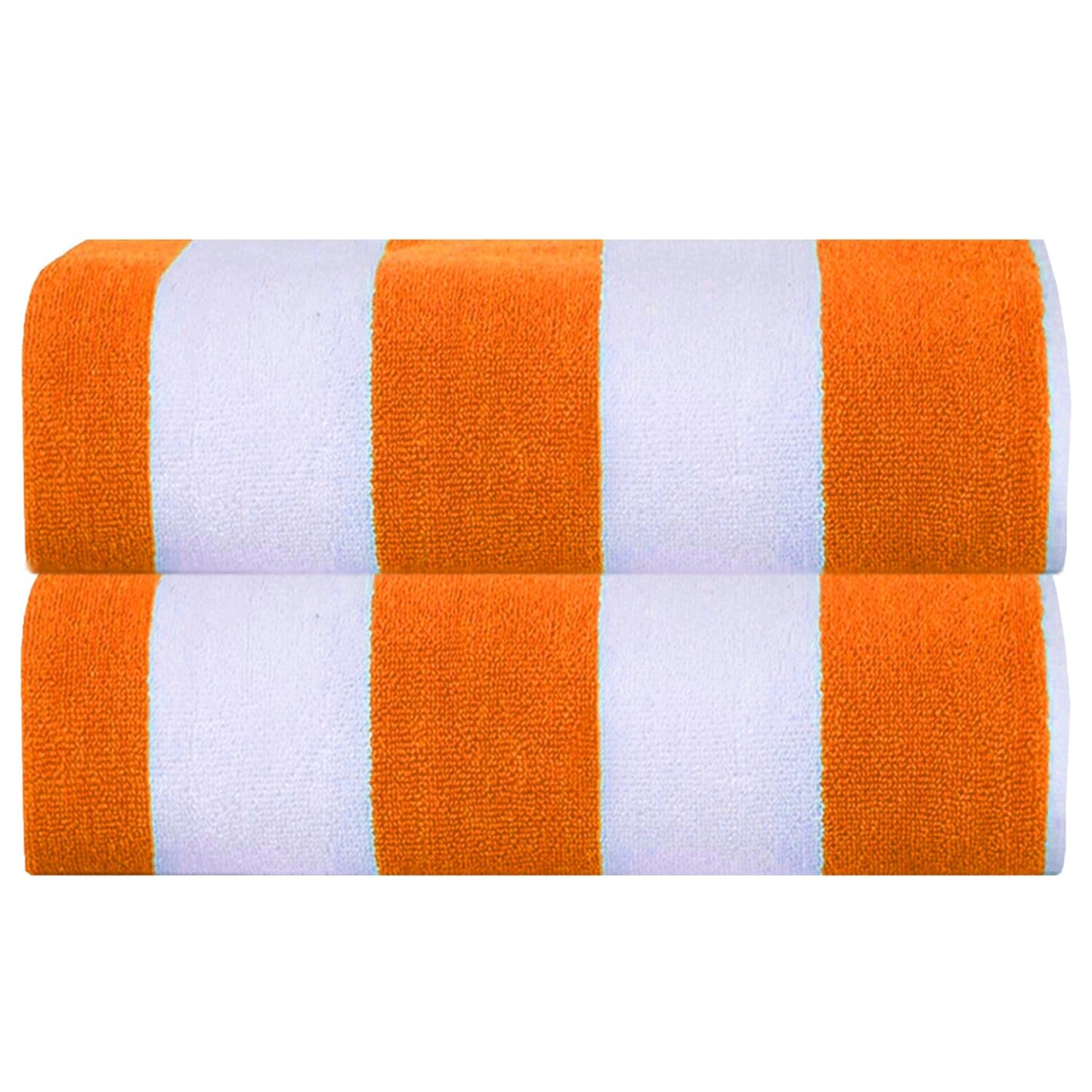 SweetNeedle - Beach Towels for Adults Pack of 2 - Orange Cabana Striped Classic - 100% Cotton Terry Ringspun Pool Towel, Quick Dry, Super Absorbent