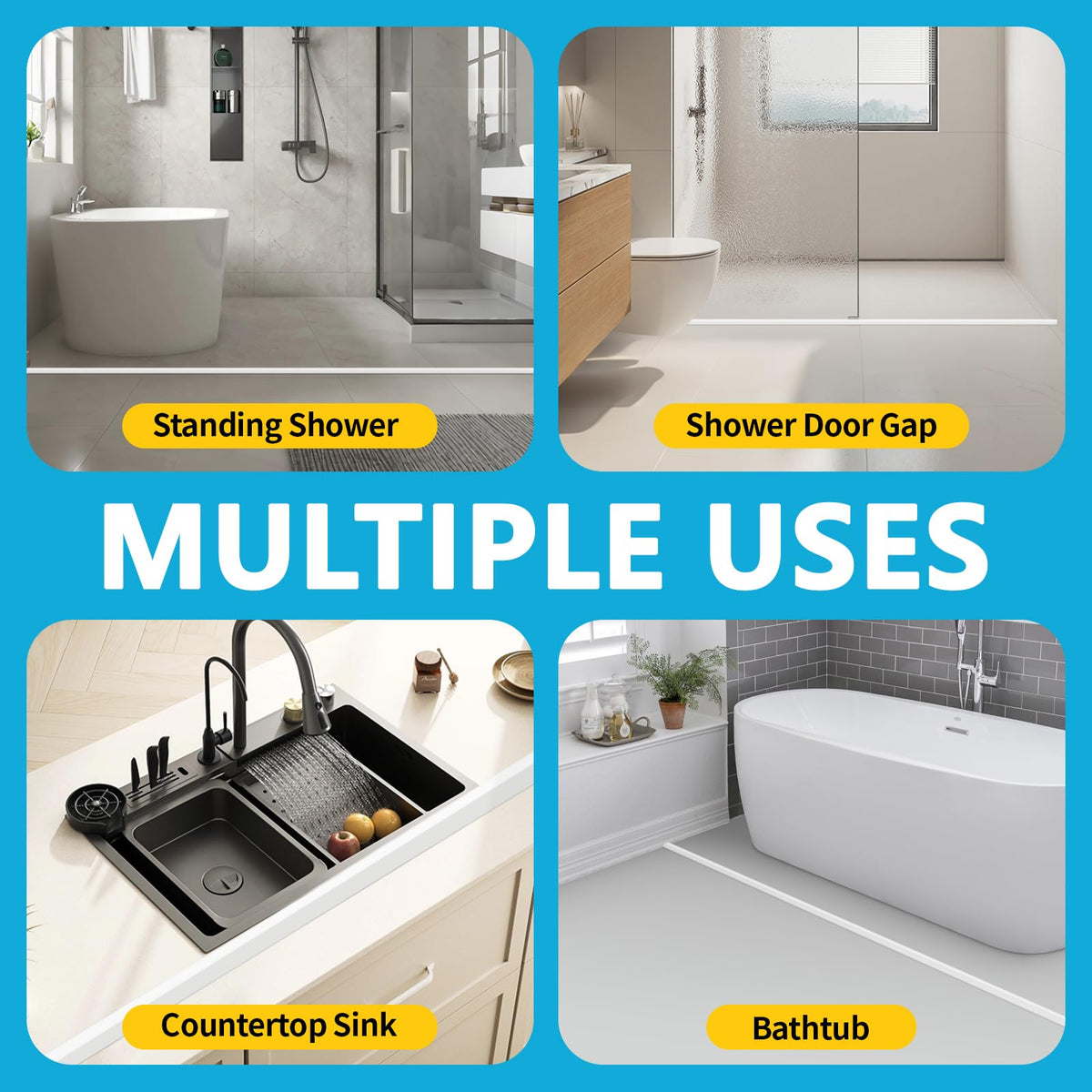 DLYYPLUS 67"/1.7M Collapsible Wet Room Floor Barrier Self-Adhesive Shower Threshold Water Dam Keeps Water Inside Threshold Dry and Wet Separation