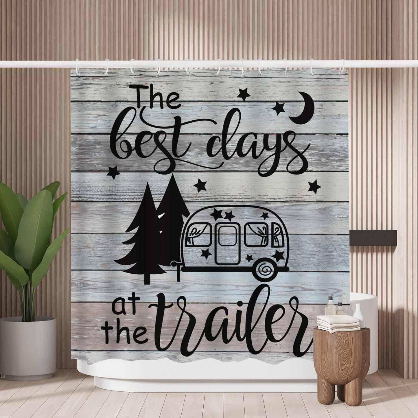 Woutay Shower Curtain Water Repellant Fabric Best Day Camping Trailer,Mould Proof Resistant,Polyester,with 12 Plastic Hooks