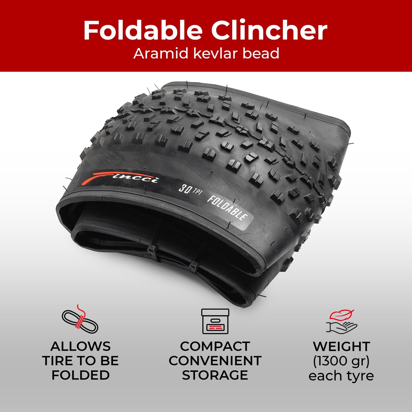 Fincci Fat Bike Tyres 26 x 4.0 Inch - Foldable Pair for Electric Bikes & Adult Mountain Bikes 100-559, Suitable for Off-Road, Dirt, Mud, Snow and
