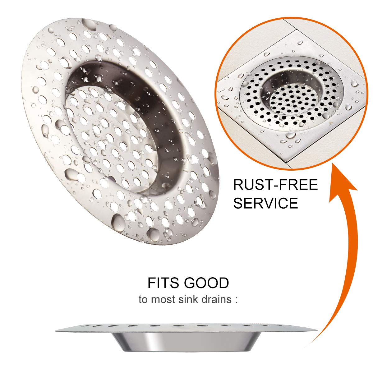 Macco 3 Pack Sink Strainer in Kitchens and Bathrooms Plug 78mm Diameter Hair Catcher for Bathtub Shower(90 holes)