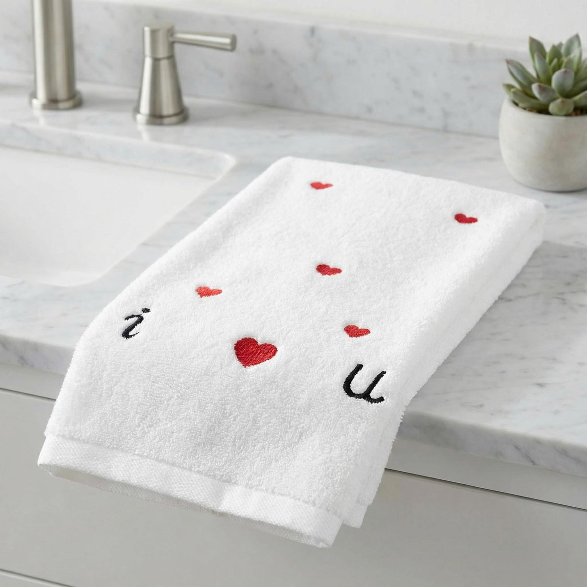 HMETOL Valentine's Day Cotton Letter Heart Love Pattern Hand Towels