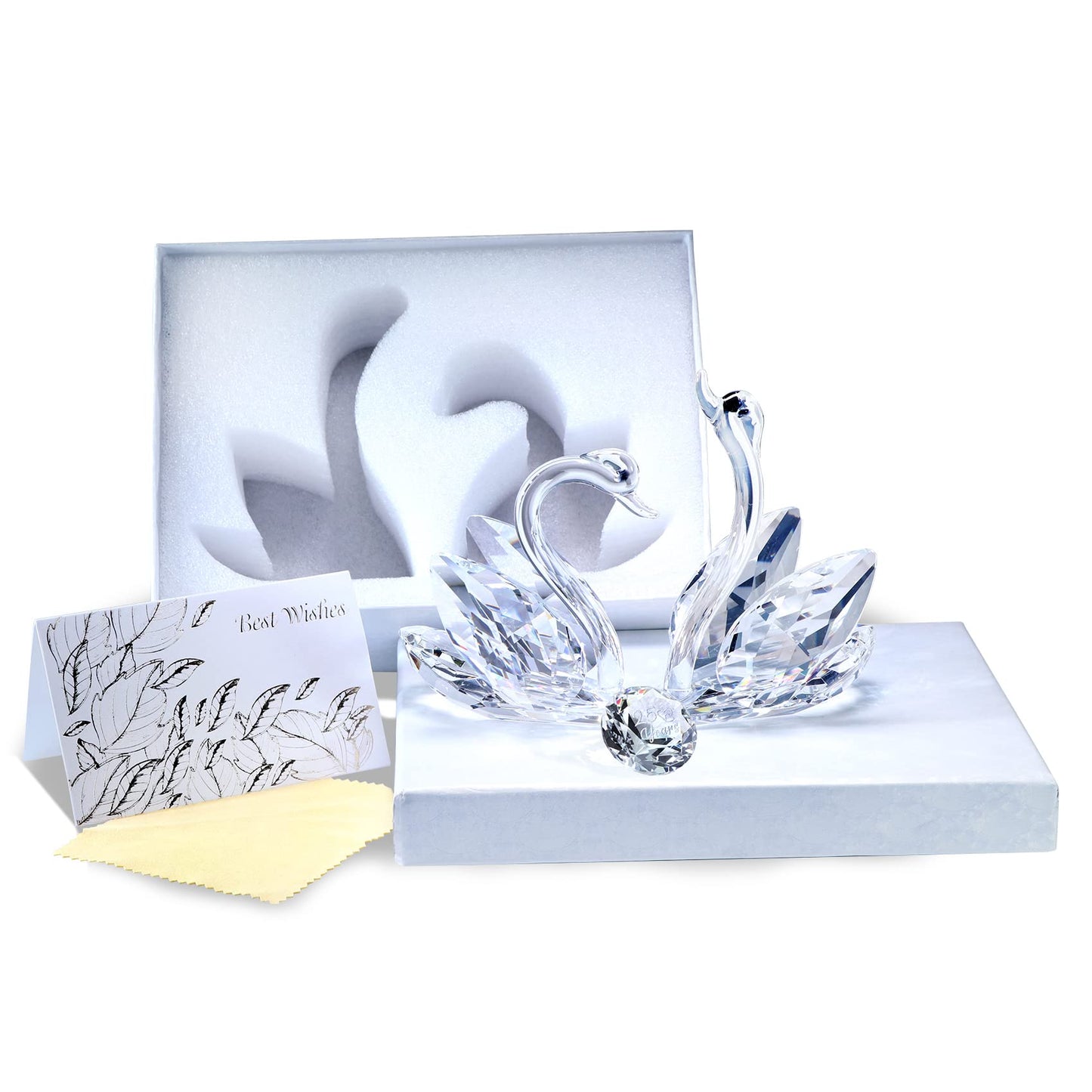 Double Crystal Swans Ornaments Wedding Gifts for Couple, Glass Animal Figurines Collectibles With Silver Diamond 25th Anniversary Wedding Presents for