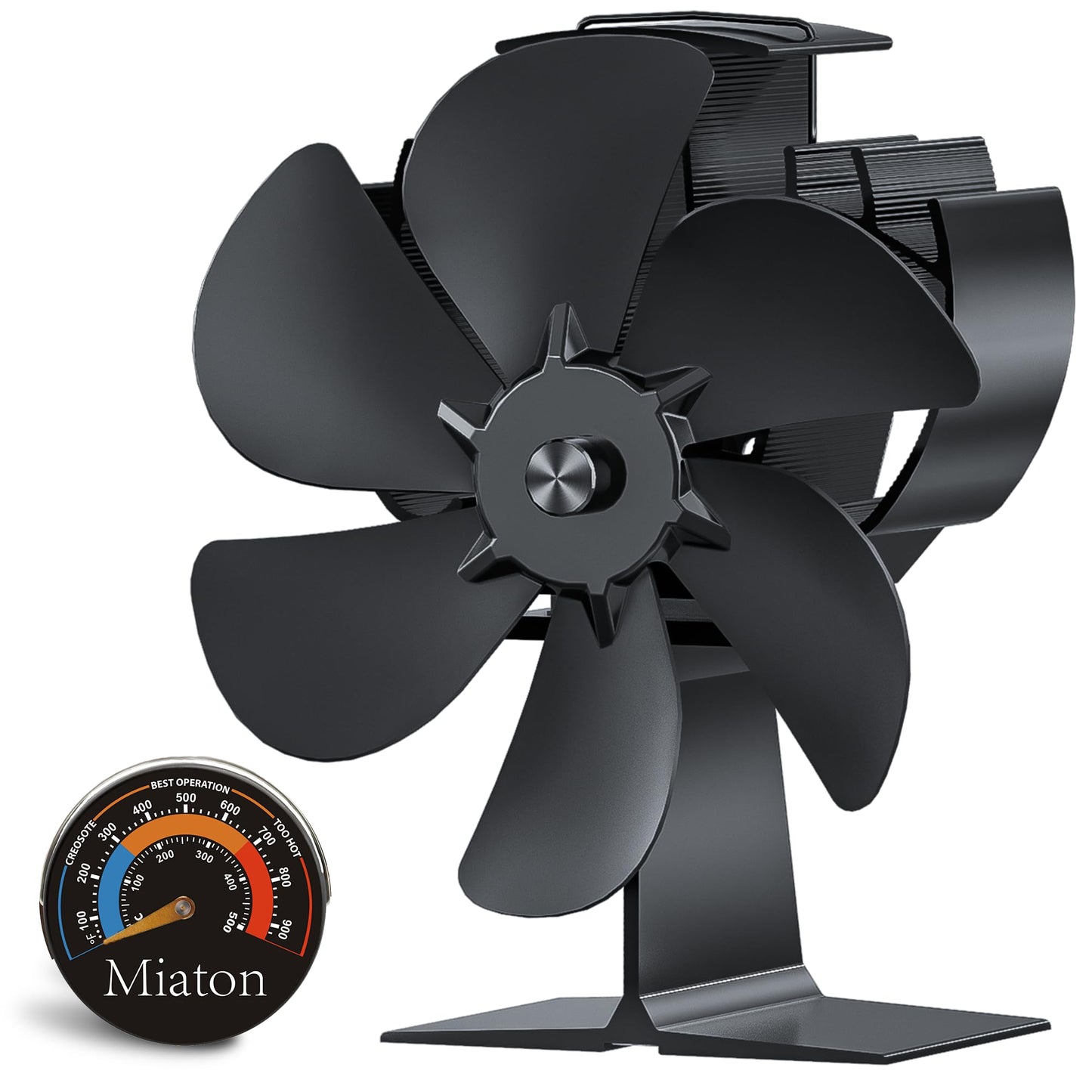 Miaton Log Burner Fan Silent Operation | 6-Blade Stove Fans for Wood Burner | Heat Powered Wood Burning Stove Fan with Log Burner Thermometer |