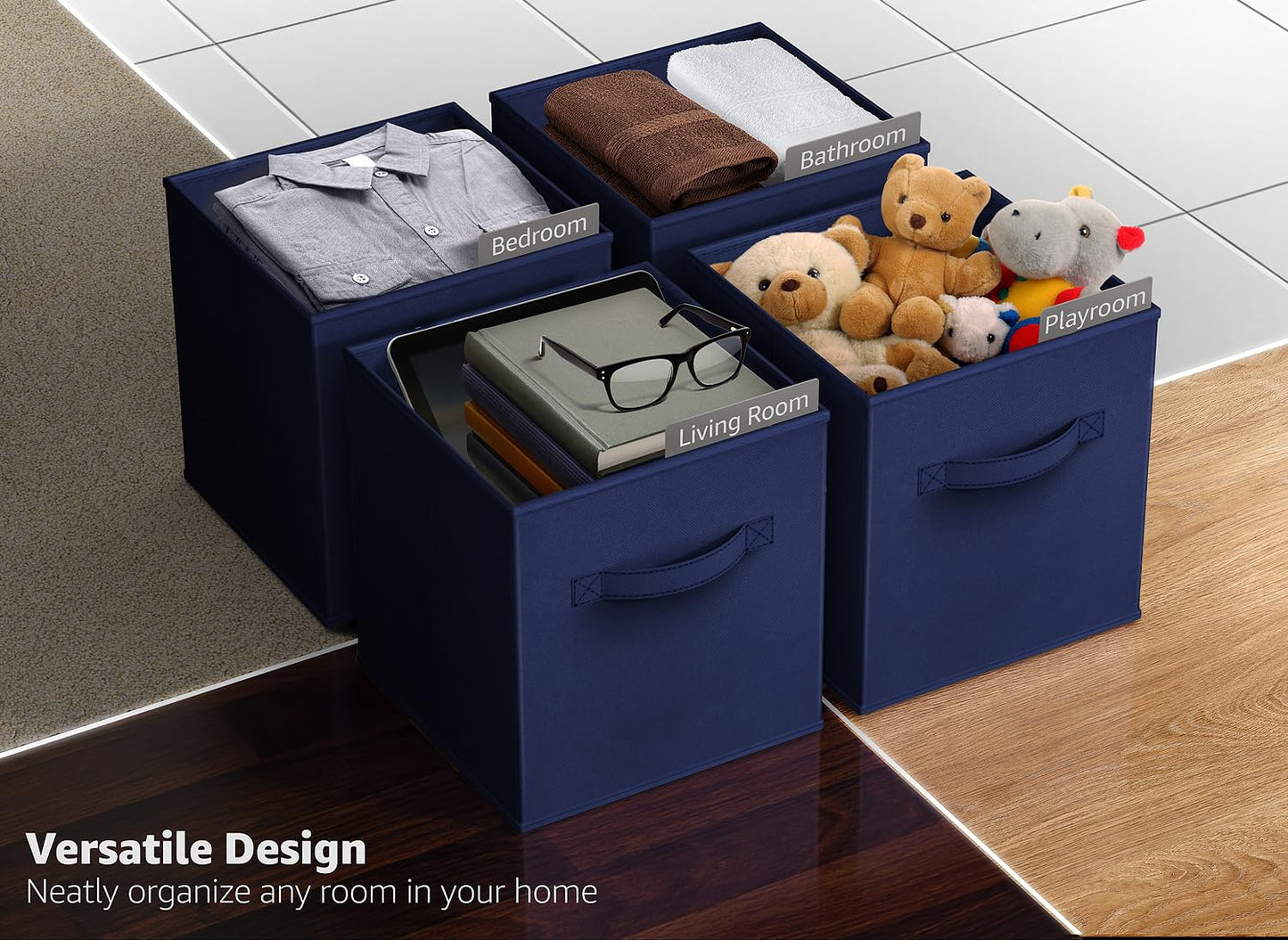 Sorbus Foldable Storage Cube Basket Bin (6 Pack, Navy Blue)