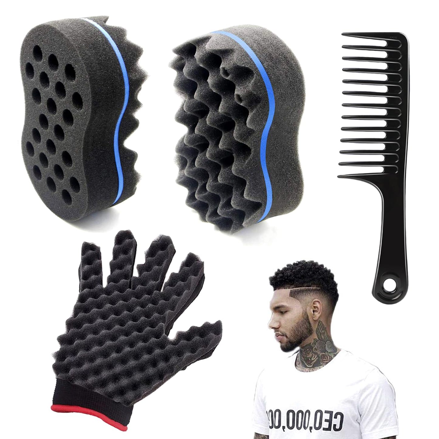 ARJDXDP 3 Pcs Hair Sponge Brush, Big Holes Afro Curl Sponge, 3 in 1 Afro Hair Twist Comb Set, Twist Curling Brushes for Barber and Home