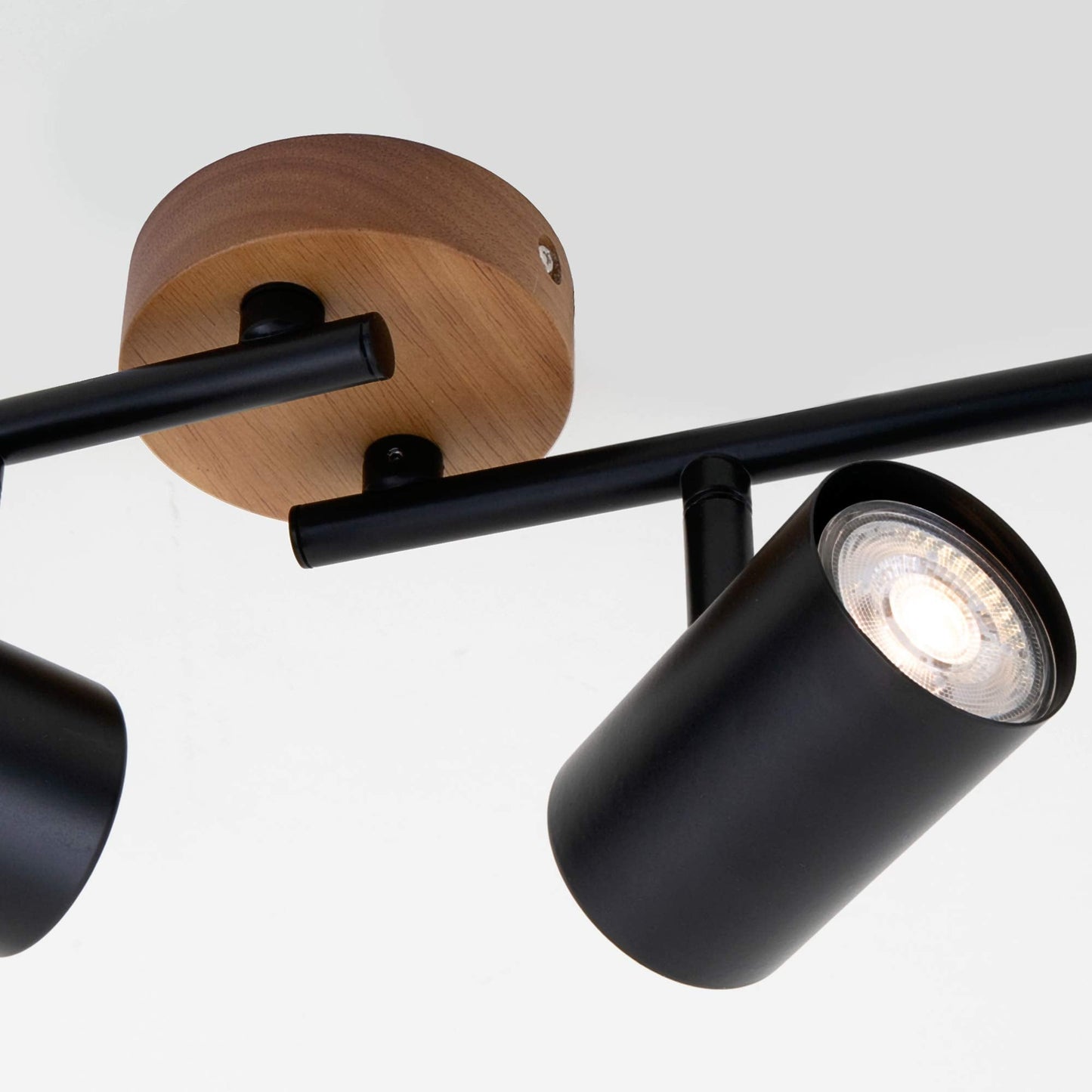 Briloner Leuchten 2920-045 Spotlight, Retro, Vintage Ceiling Light, can be rotated and swivelled, 4X GU10, Metal and Wood, Black, 682 x 90 x 145 mm (L