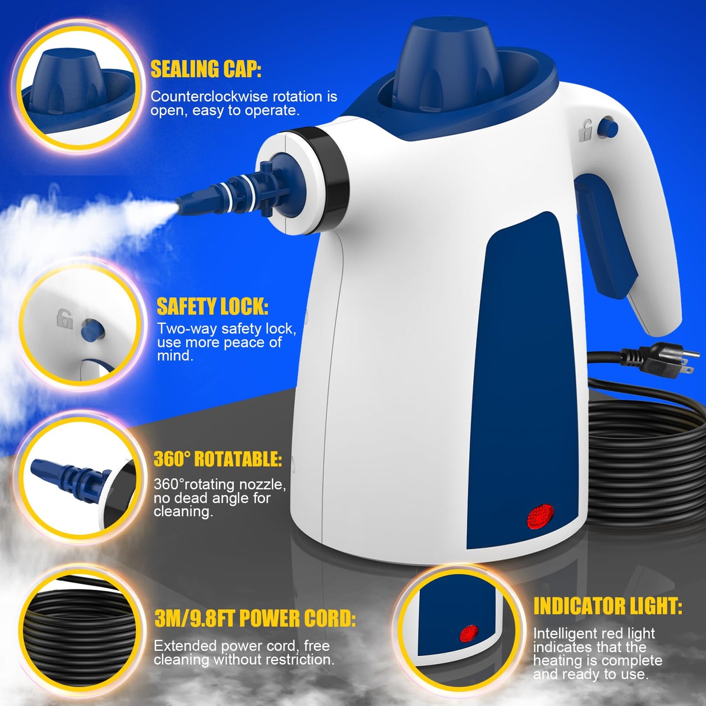 Hand Held Steam Cleaner, Portable Steam Cleaners, Steam Cleaner Handheld, Comes with 9-Piece Accessories for Multi-Surface Stain Removal, Perfect for