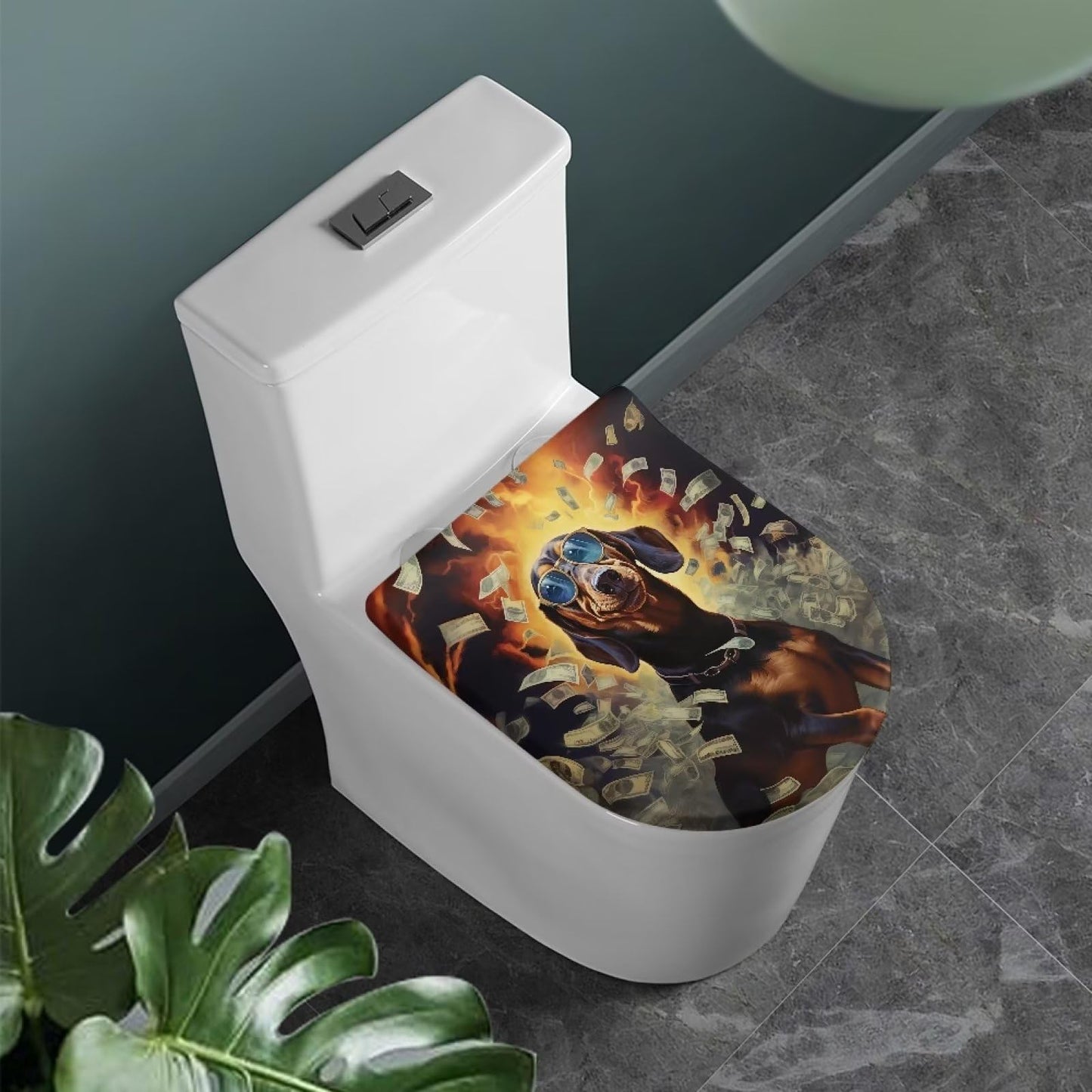 COEQINE Toilet Lid Cover Set Elongated Lid 1 Pcs Fashion Art Cute Animal Print Toilet Lid Cover Elongated With Lucky Dog Print