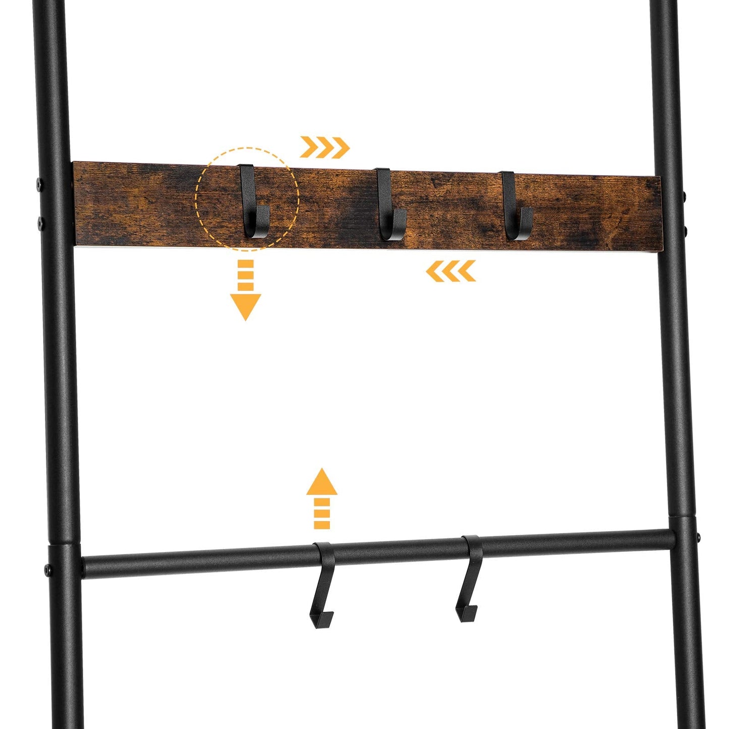 HOOBRO Towel Ladder, Blanket Ladder, Leaning Ladder Rack, Bathroom Towel Rack, with 5 Crossbars and 5 Hooks, Strong Storage Function, Metal Frame