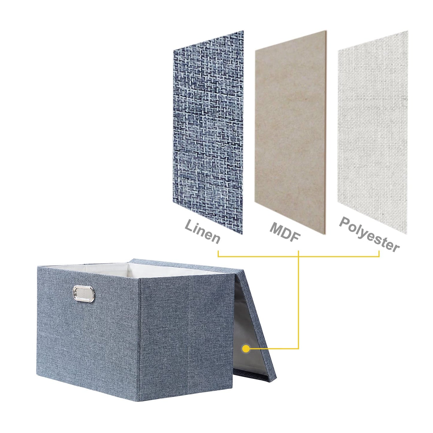 AlphaHome Fabric Storage Box with Lid, Collapsible Linen Fabric Storage Baskets with Galvanized Metal Handle, Set of 3 (Slate Grey, XLarge - 3 Pack)