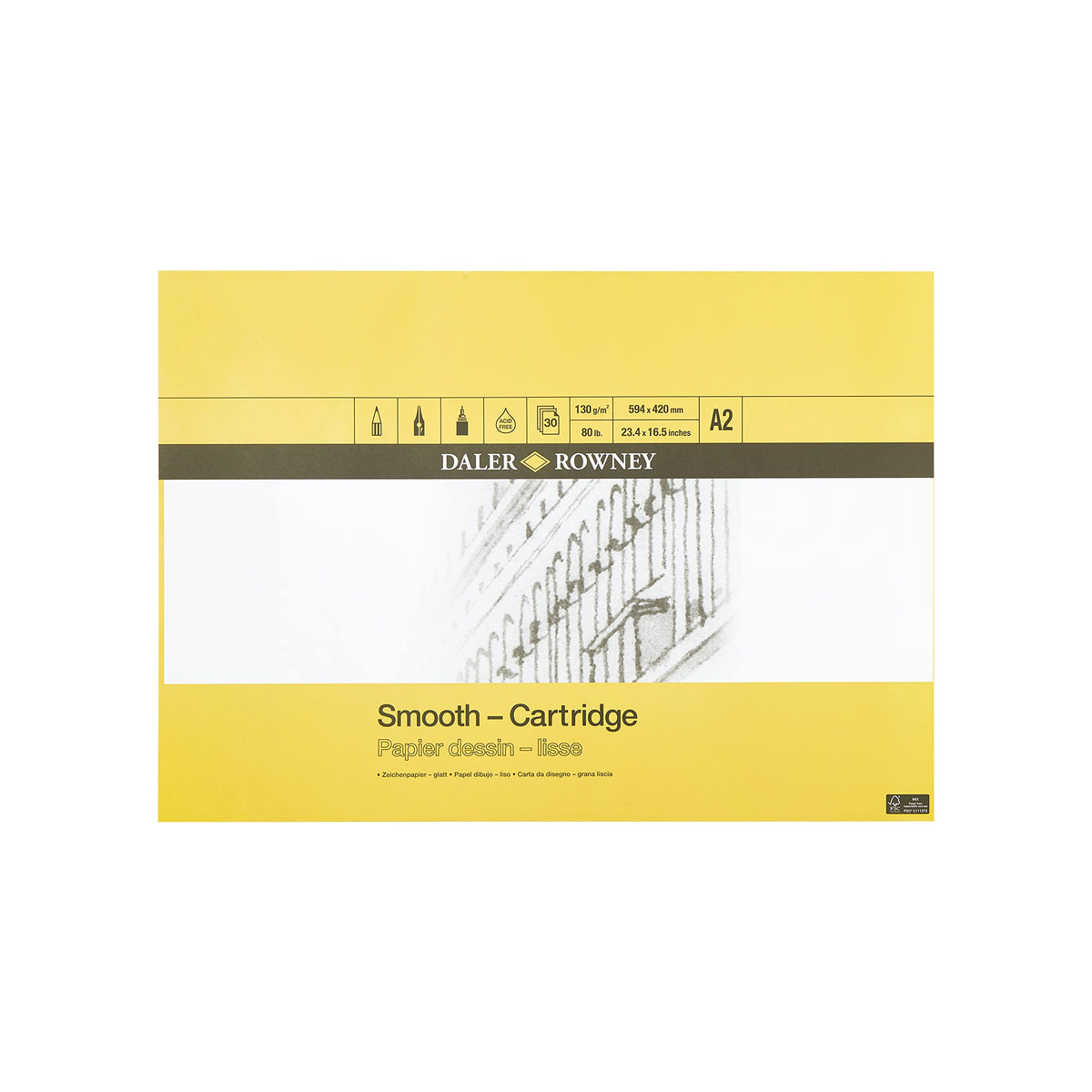 Daler Rowney GDASAGPA2 - Smooth Cartridge Paper - Gummed Pad - A2
