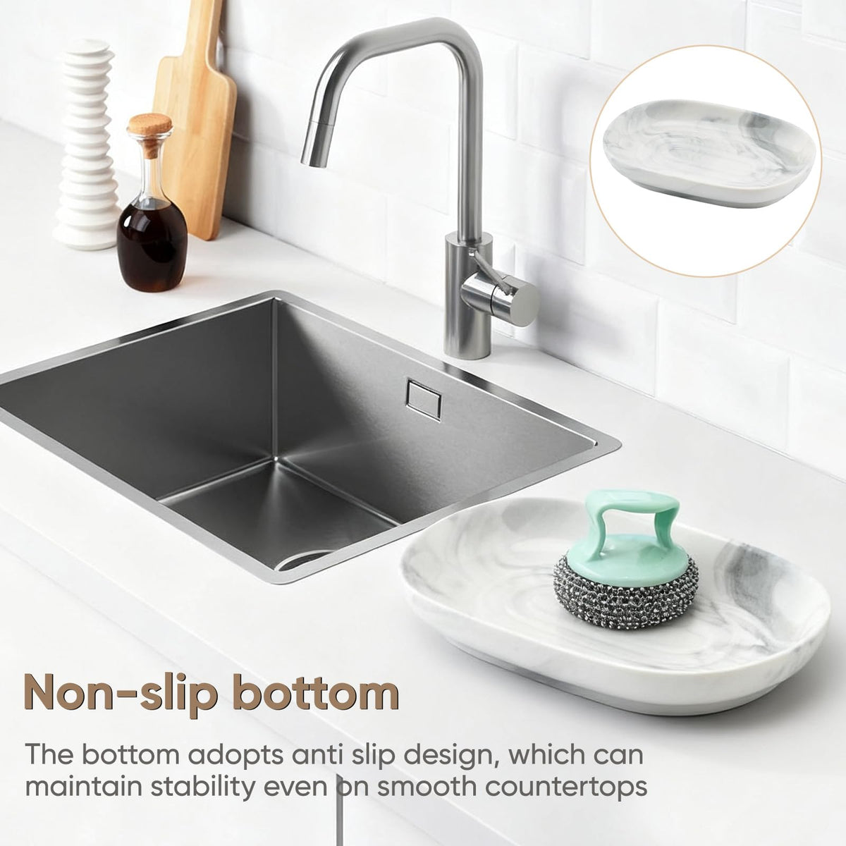 Anti Slip Ceramic Soap Dish – Marble Soap Dishes for Bathroom, Soap Tray Dish for Shower, Kitchen and Sink – Keep Soap Dry & Easy Cleaning