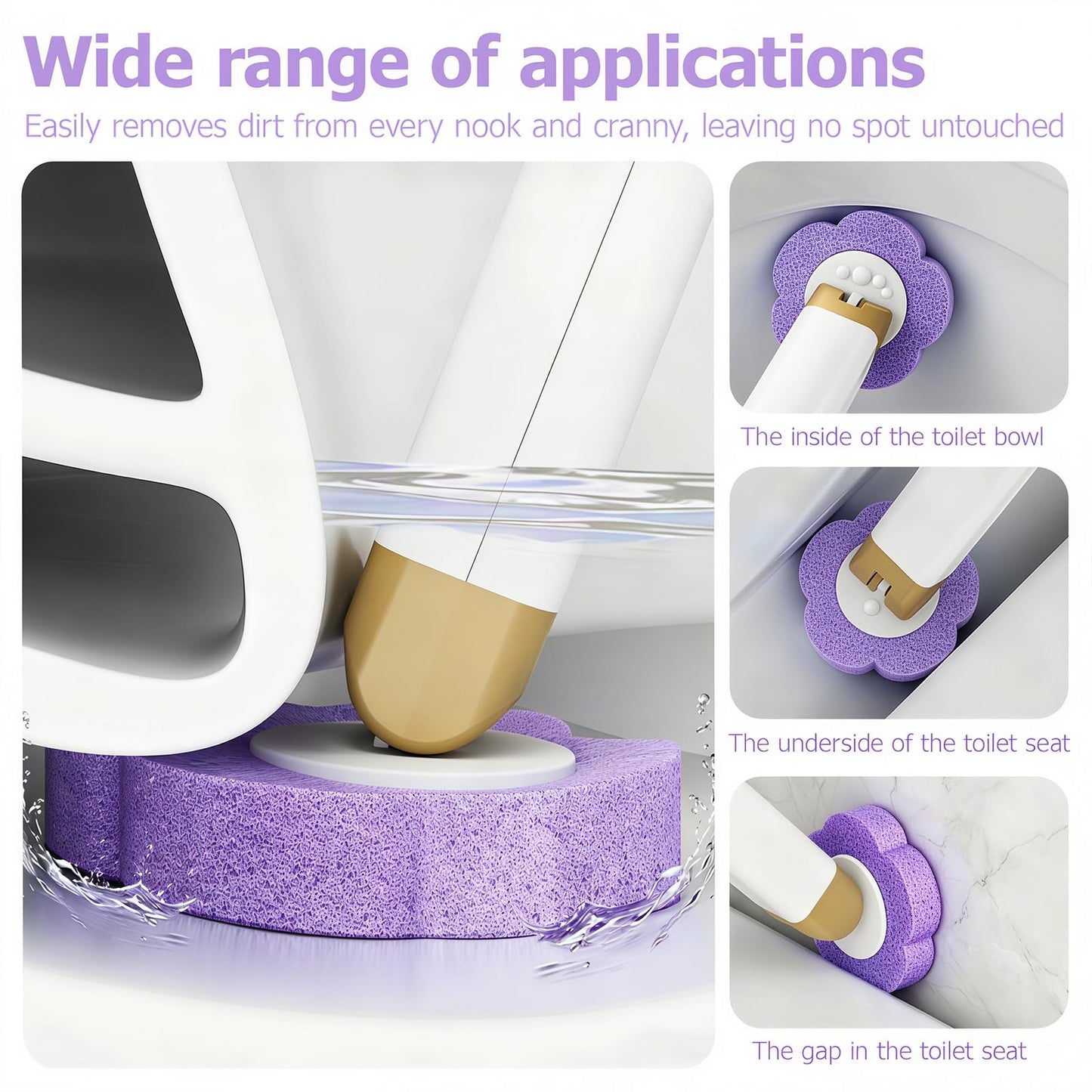 Disposable Toilet Brush with 60 Replacement Heads and Holder, Purple