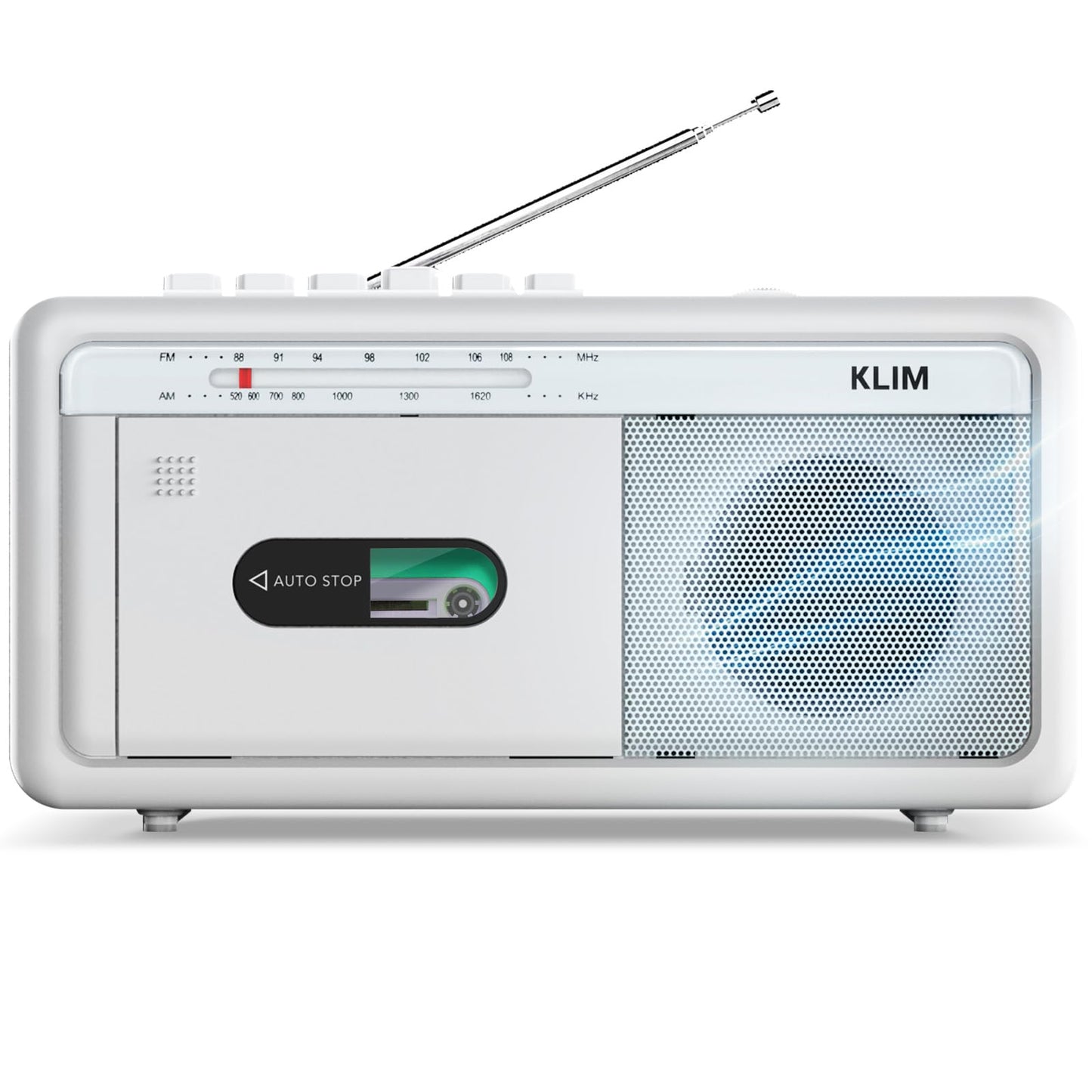 KLIM Portable Cassette Player & Tape Recorder ? Boombox with AM/FM Radio, USB, Bluetooth, Speaker, and Earphone Jack ? Battery and AC Operated - Frost