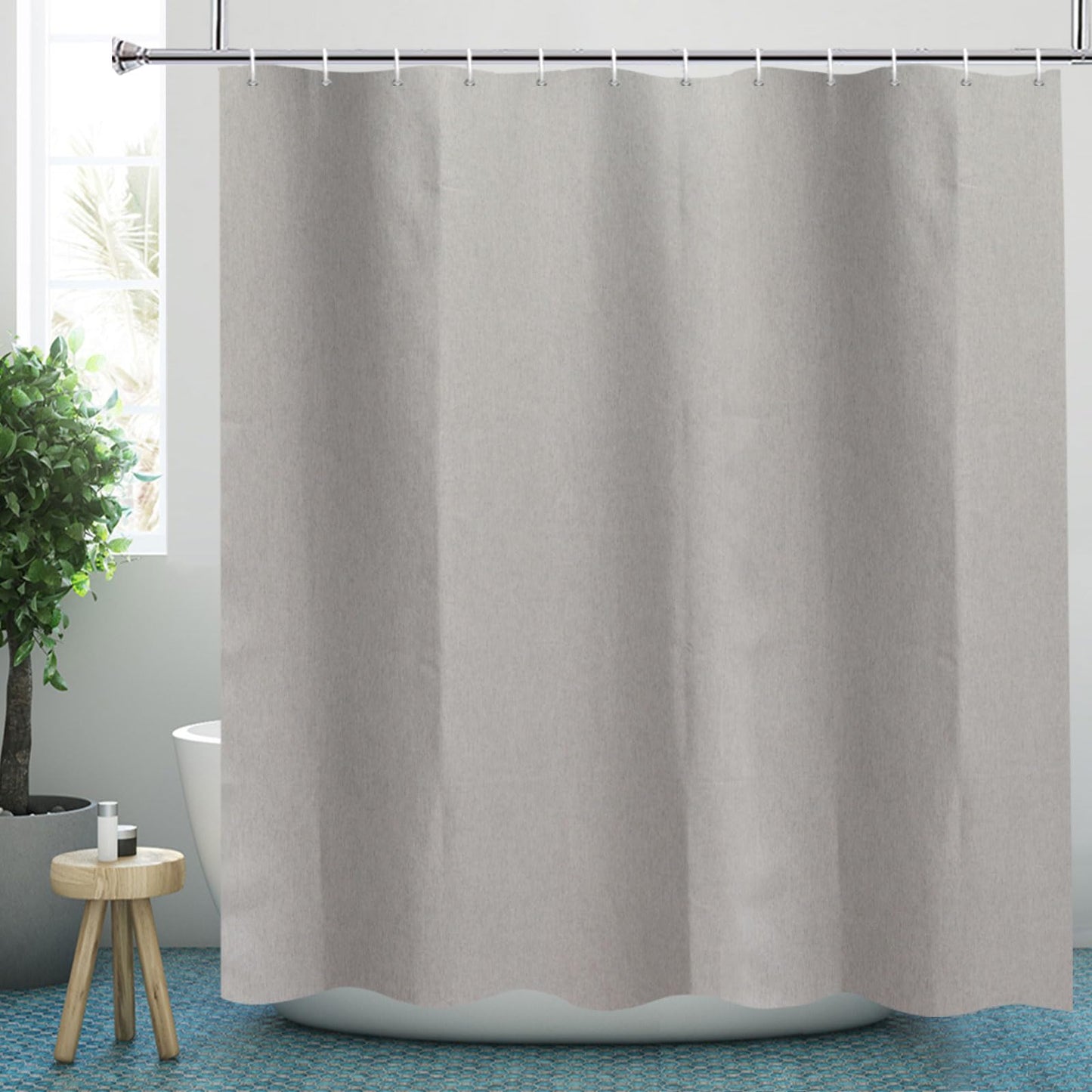 YISURE Extra Long Linen Textured Shower Curtain 220cm drop, Heavy Duty Fabric Shower Curtains for Bathroom Waterproof Thick Hotel Luxury, Grey