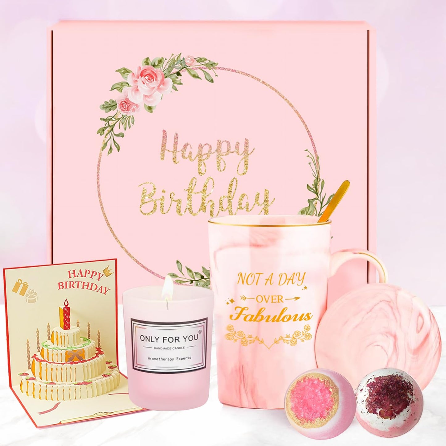 JIUCAI Birthday Gift Set for Her,Pamper Birthday Unique Present Bath Boom Gift Set for Women and Mum,Personalised Gifts with Birthday Surprise Card