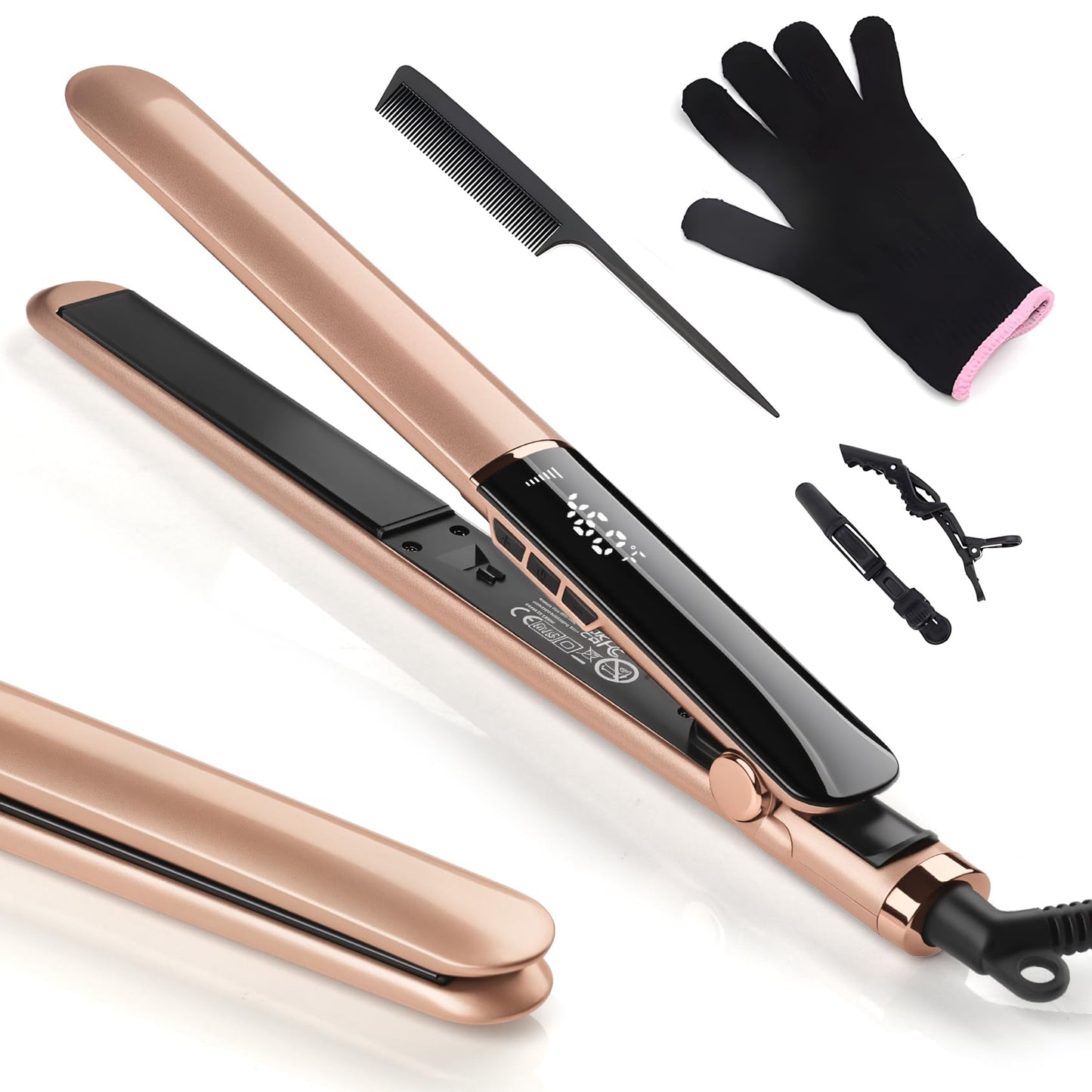 Hair Straightener Professional Ceramic Plates for Sleek, Smooth & Soft, Dual Voltage Digital Display 150?C?230?C Flat Iron and Curler 2 in 1 for All