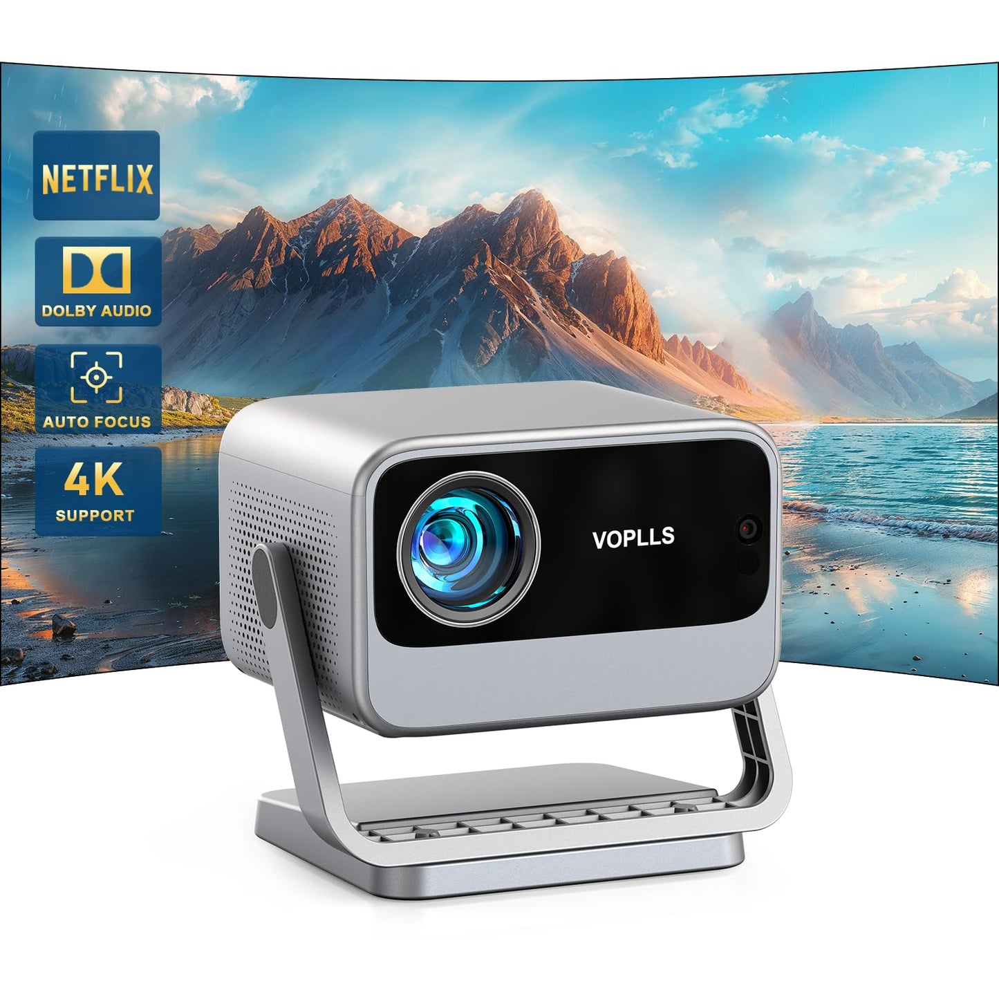 ?Netflix Officially & Dolby Audio?Smart 4K Projector, Auto Focus & Keystone, VOPLLS 700 ANSI Full HD 1080P WiFi 6 Bluetooth Portable Projector, 60Hz