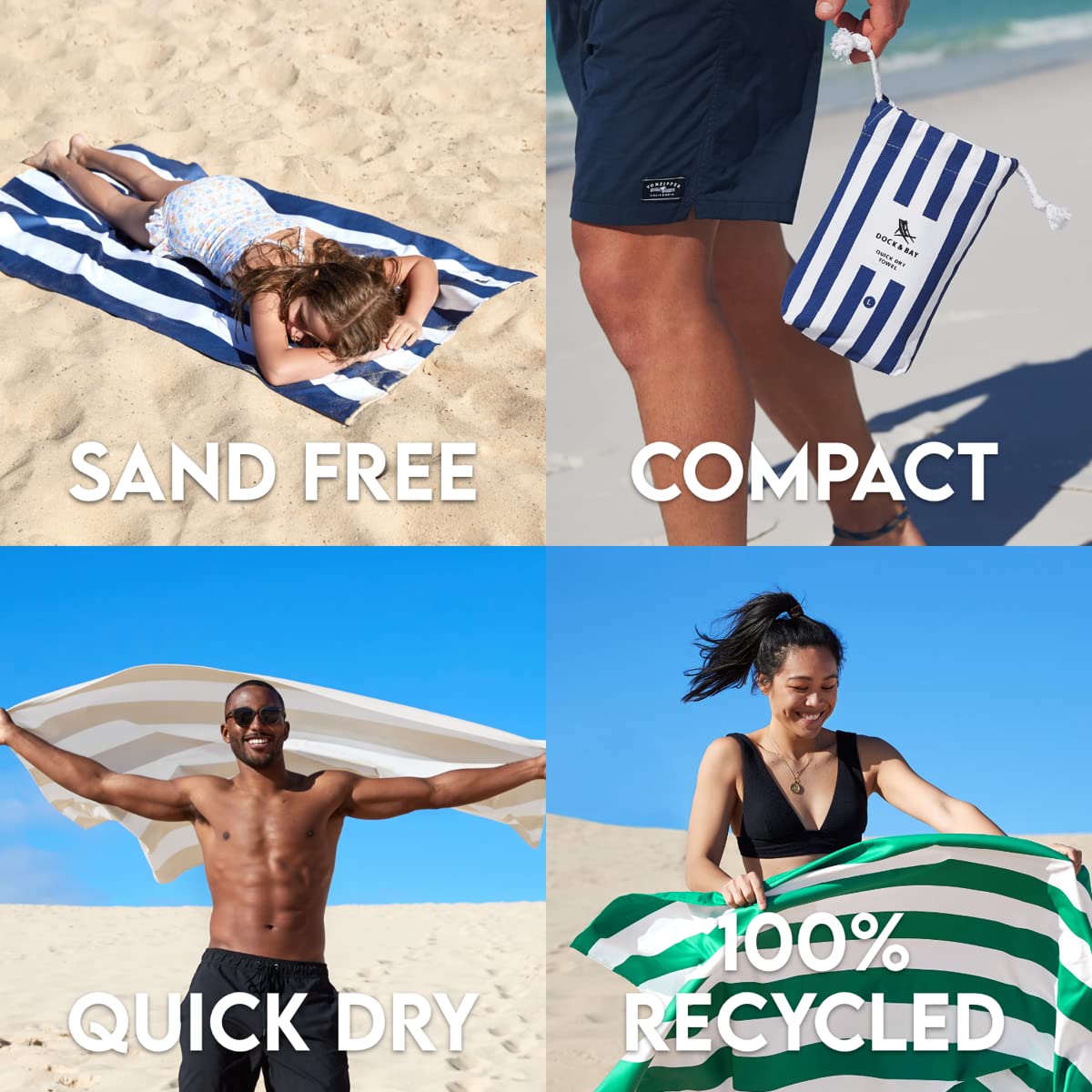 Dock & Bay Quick Dry Beach Towel - Cabana - Ipanema Orange, Large