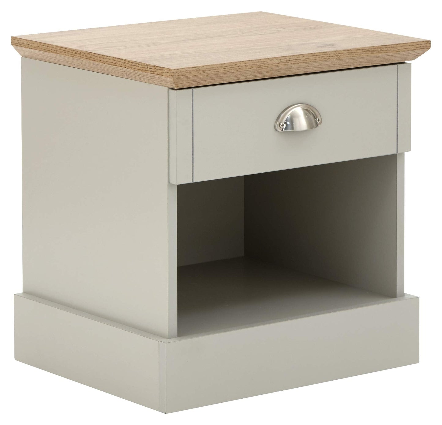 GFW Kendal Bedside Table Cabinet with 1 Drawer & Storage Shelf, Modern Bedroom Side Table With Contrast Oak Top, Quick Easy Assembly Flat Pack Bedroom