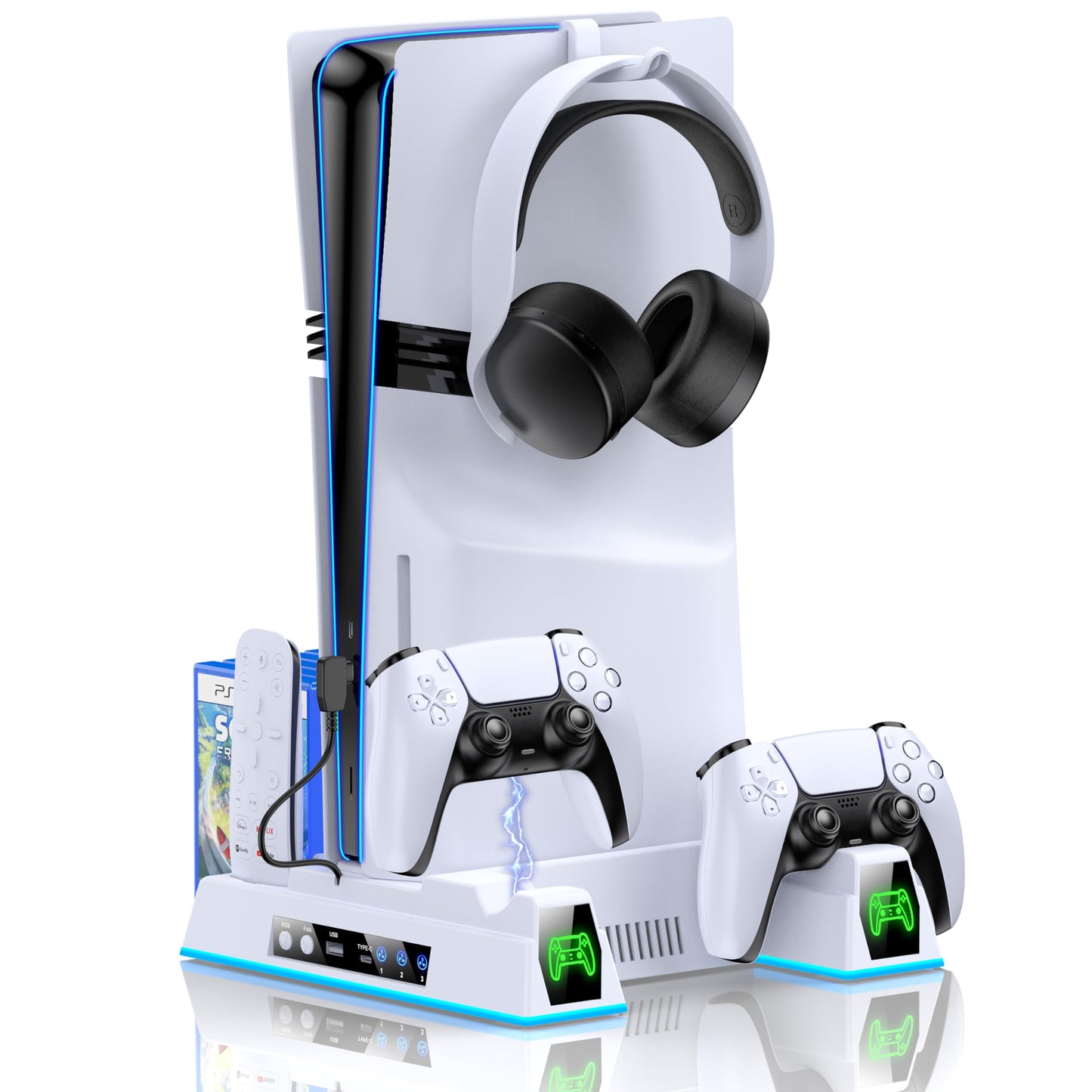 HELLCOOL PS5 Cooling Stand for PS5 Pro/PS5 Slim Disc & Digital Console,PS5 Cooling Station with RGB Light/4 Level Cooler Fan/Controller Charging