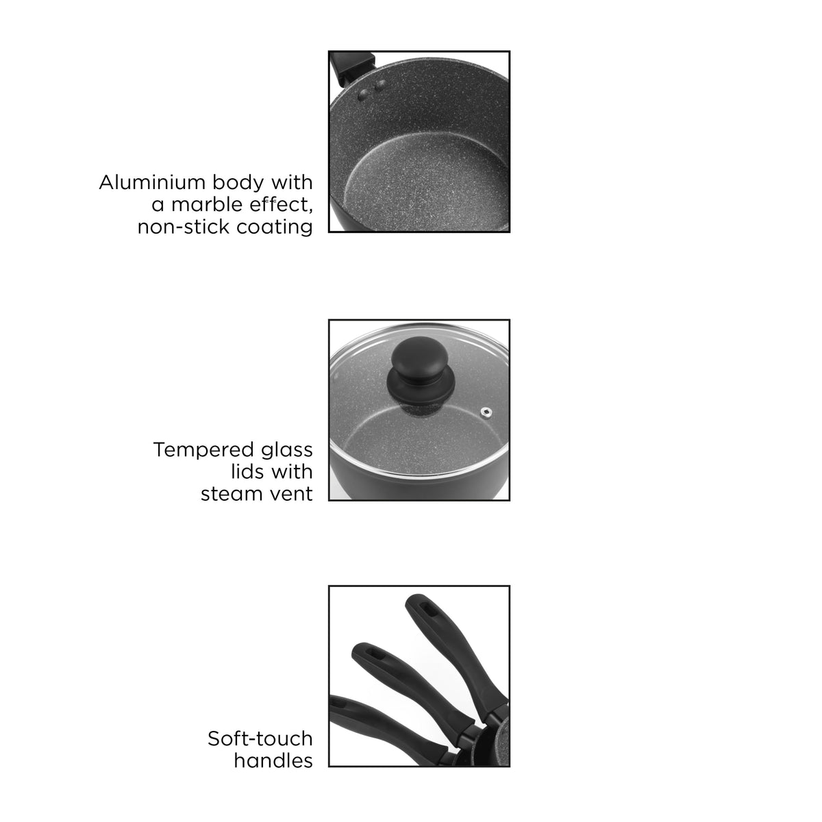 Russell Hobbs RH02814EU7 Metallic Marble Cooking Pan Set - Non-Stick 5 Piece Kitchen Cookware, 20/24cm Frying Pans, 16/18/20cm Saucepans, Tempered