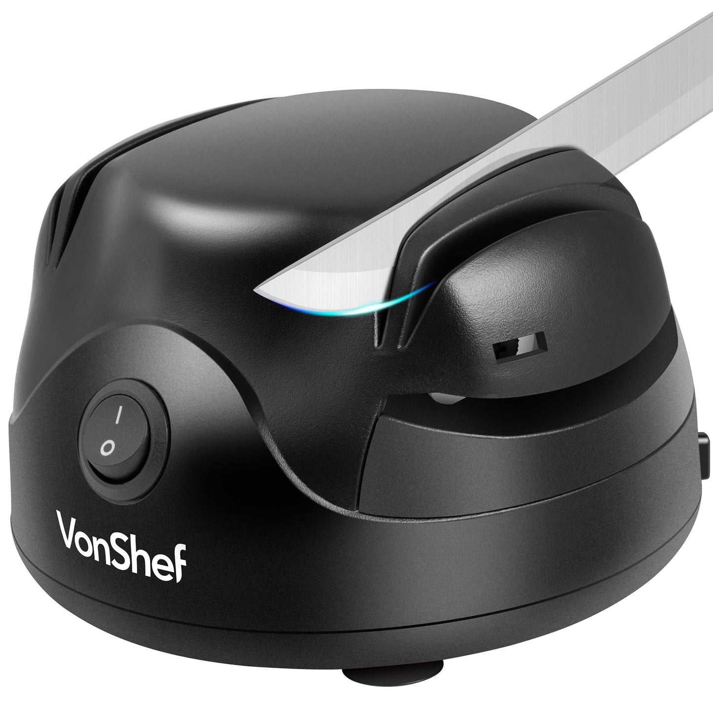 VonShef Electric Knife Sharpener ? Scissor Sharpener with Screwdriver Groove, 60W, 2 Grinding Wheels, Auto-Retractable Cord & Non-Slip Feet ? Black