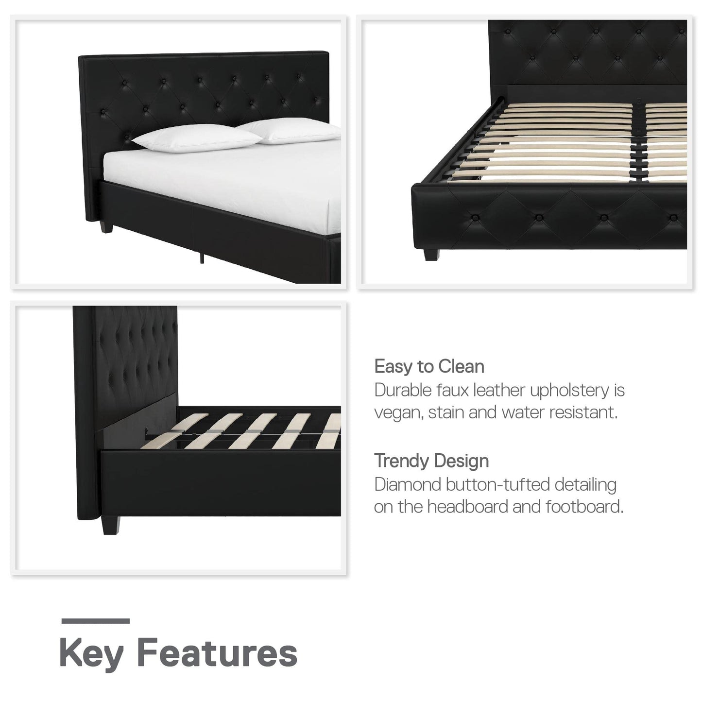 DHP Dakota Upholstered Platform Bed, Black PU Double